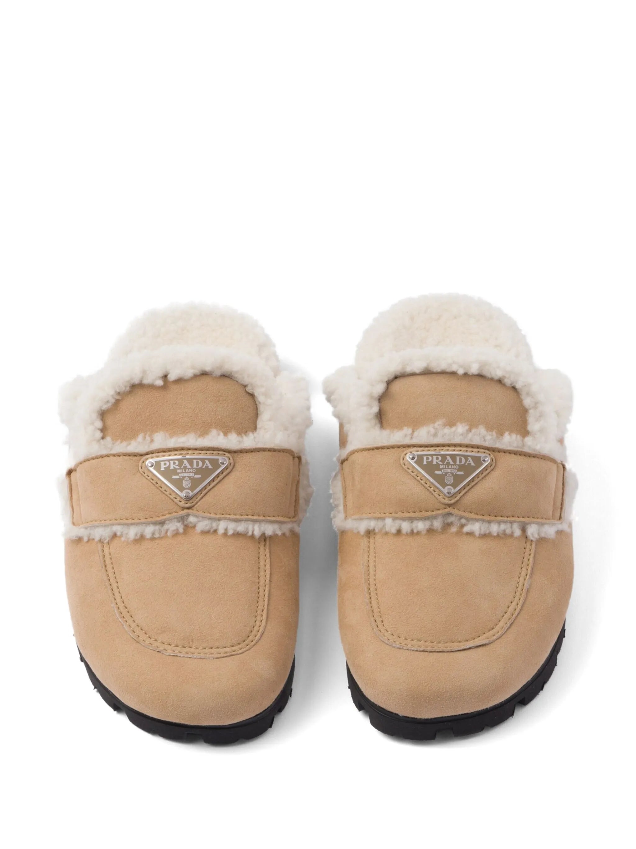 triangle-logo shearling slippers