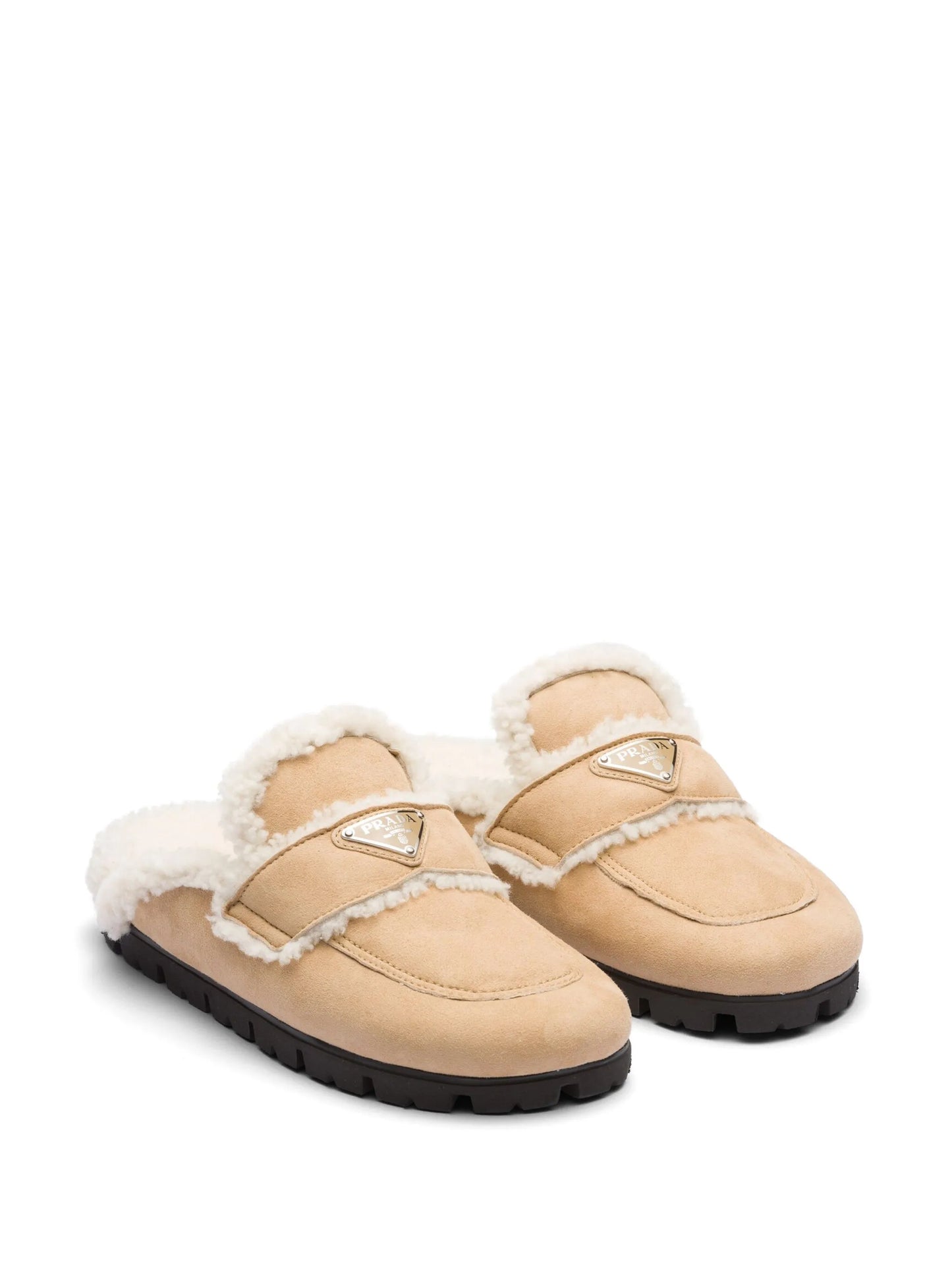 triangle-logo shearling slippers
