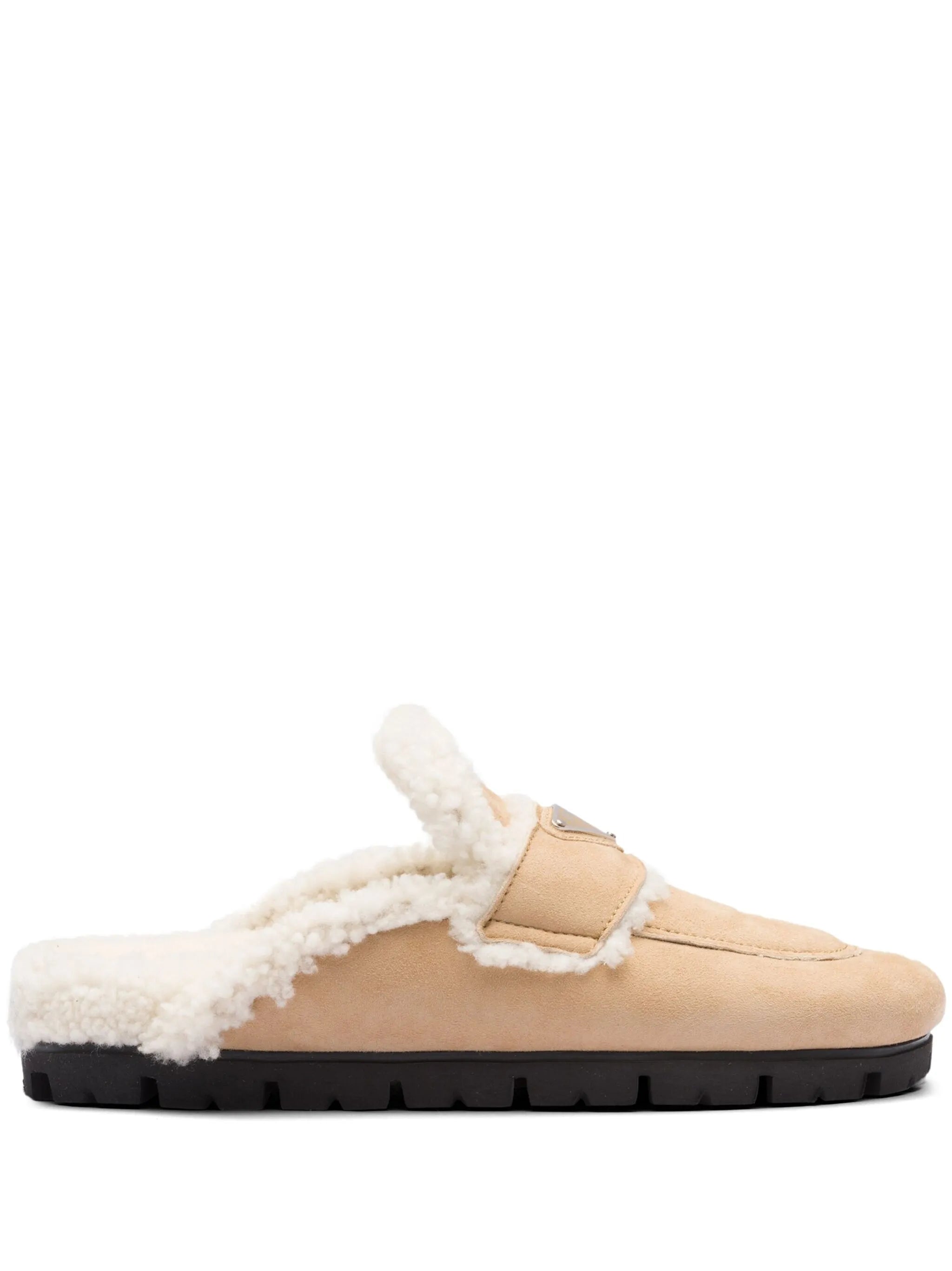 triangle-logo shearling slippers