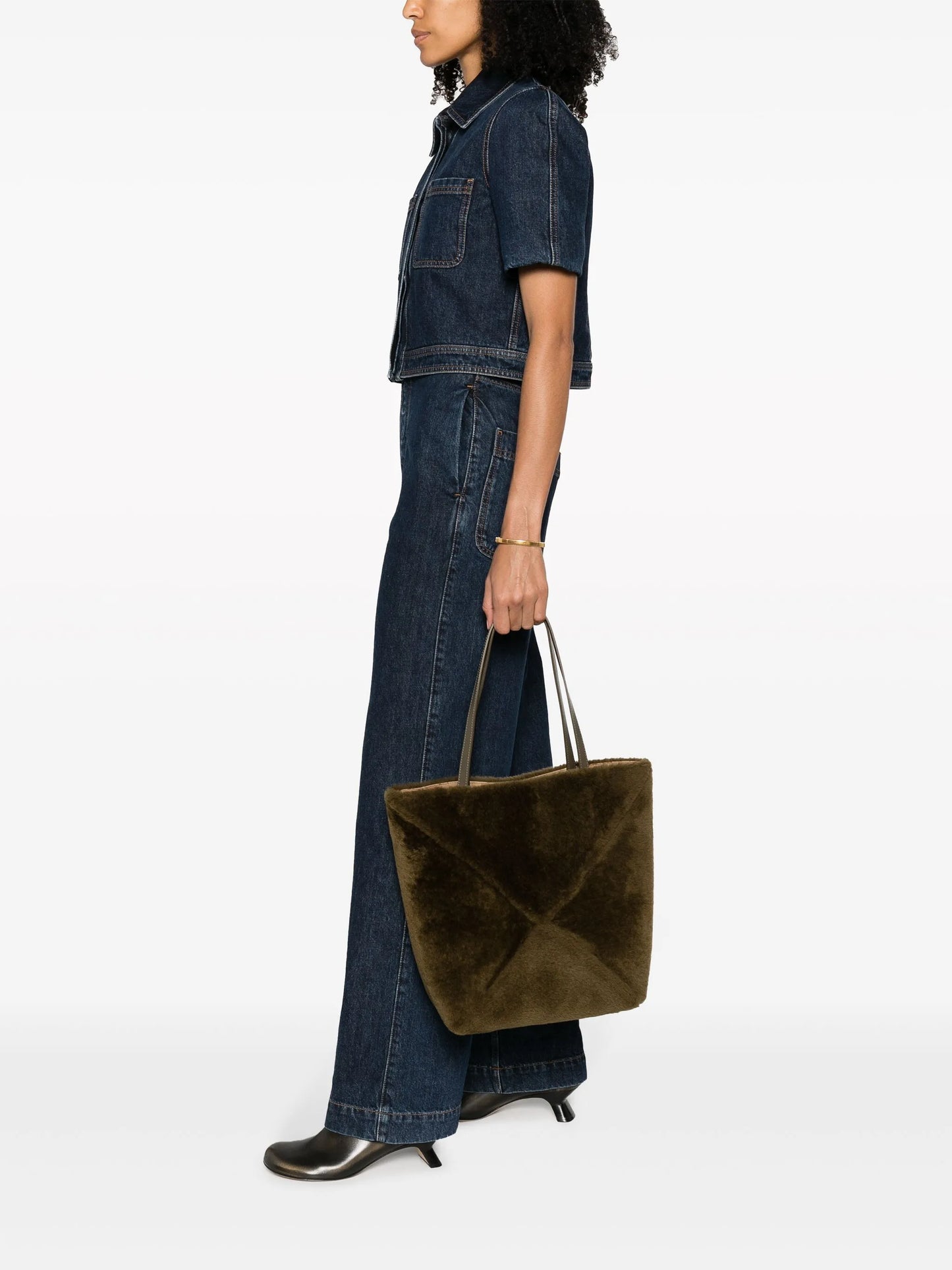 medium Puzzle Fold shearling tote bag