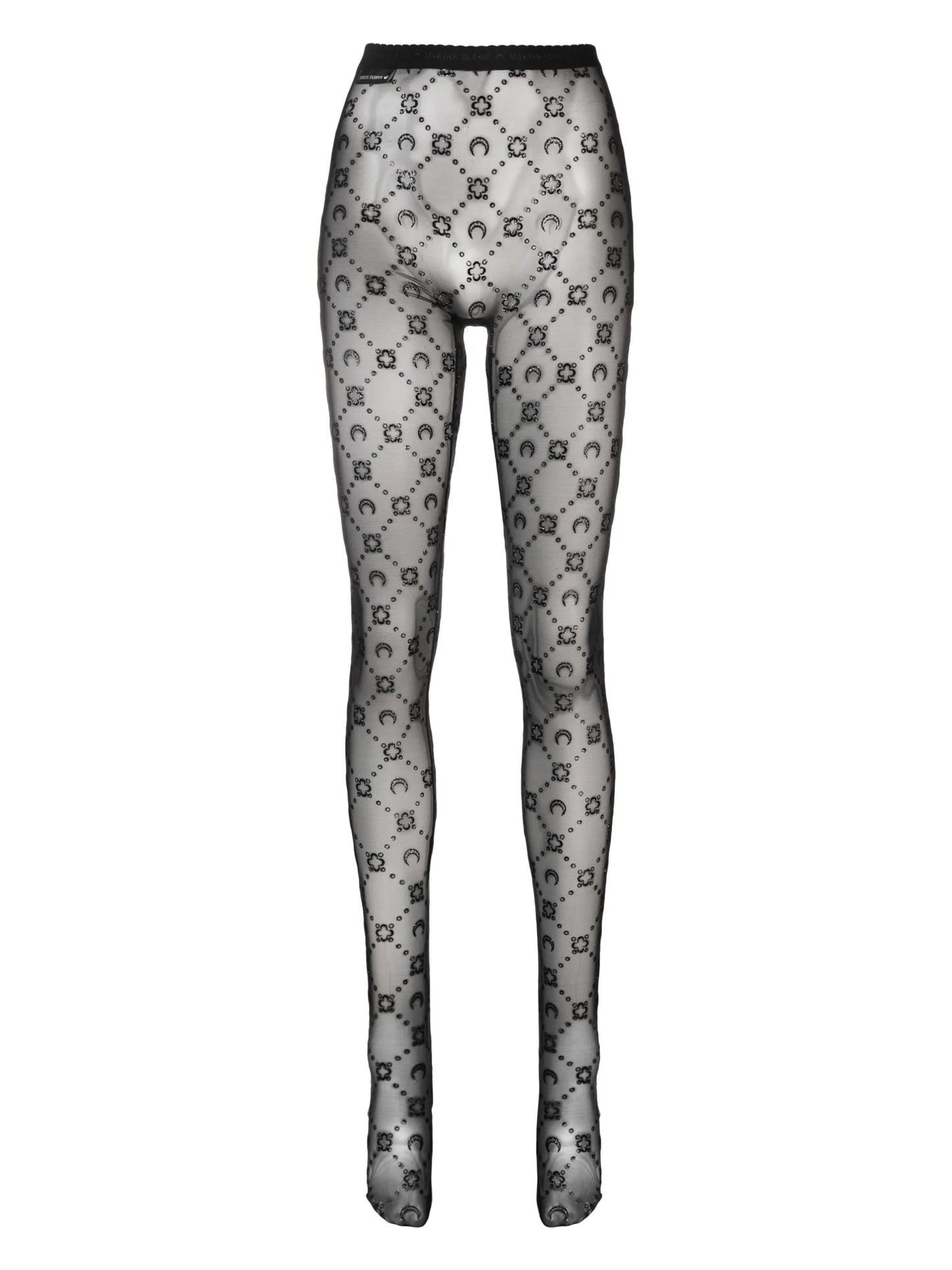 Crescent Moon-embroidered mesh tights