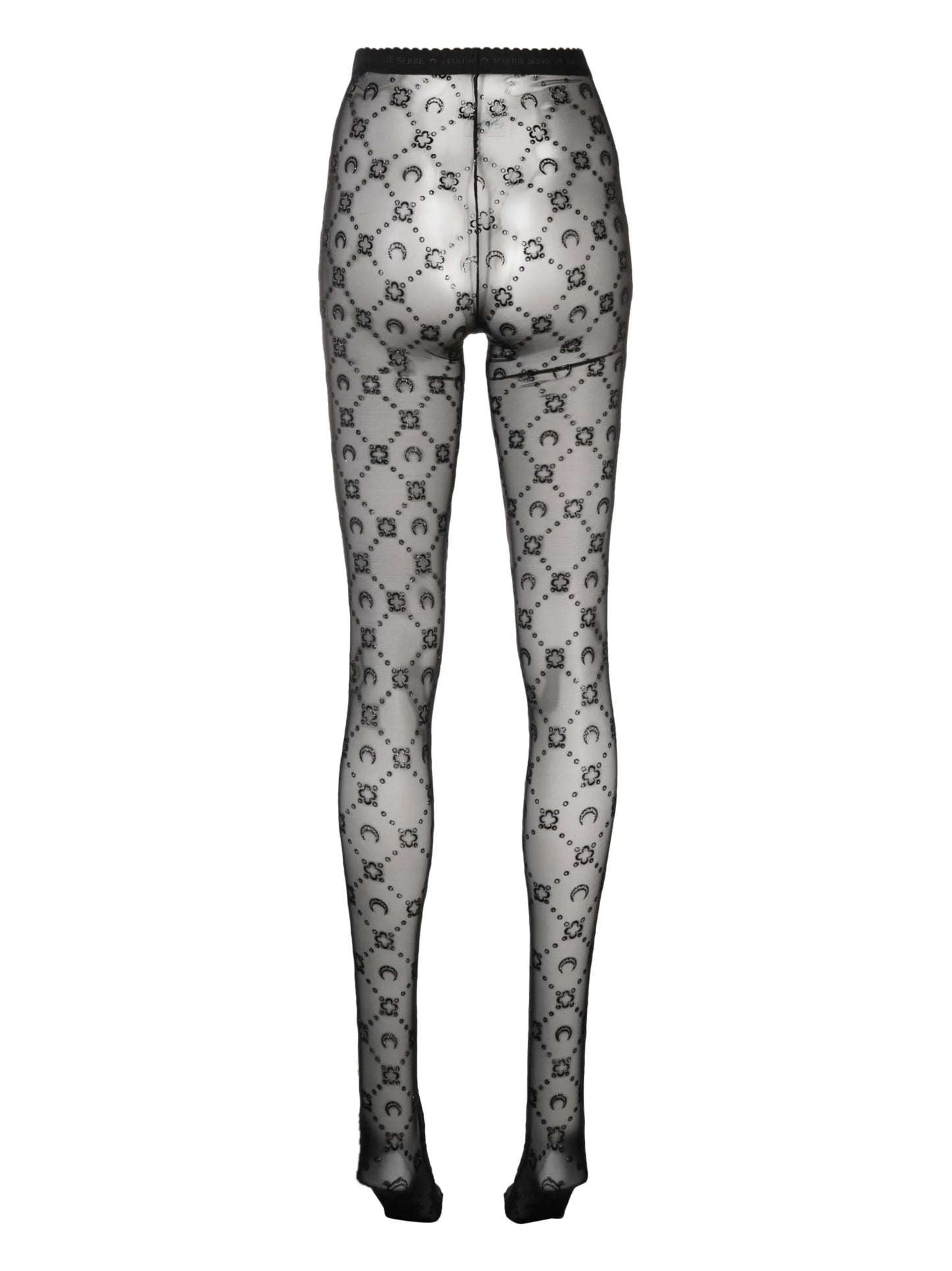 Crescent Moon-embroidered mesh tights