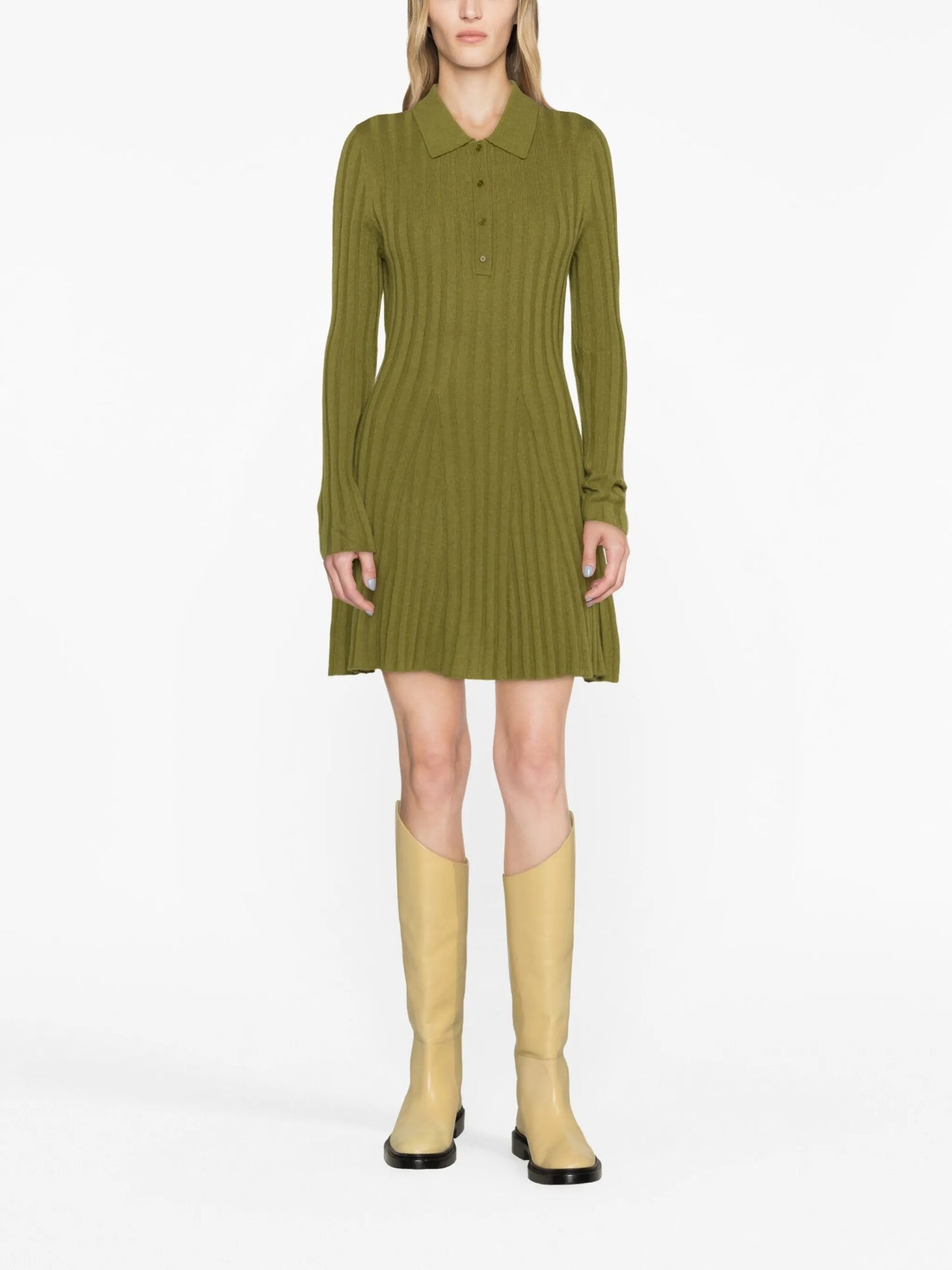 Walsh ribbed-knit polo minidress