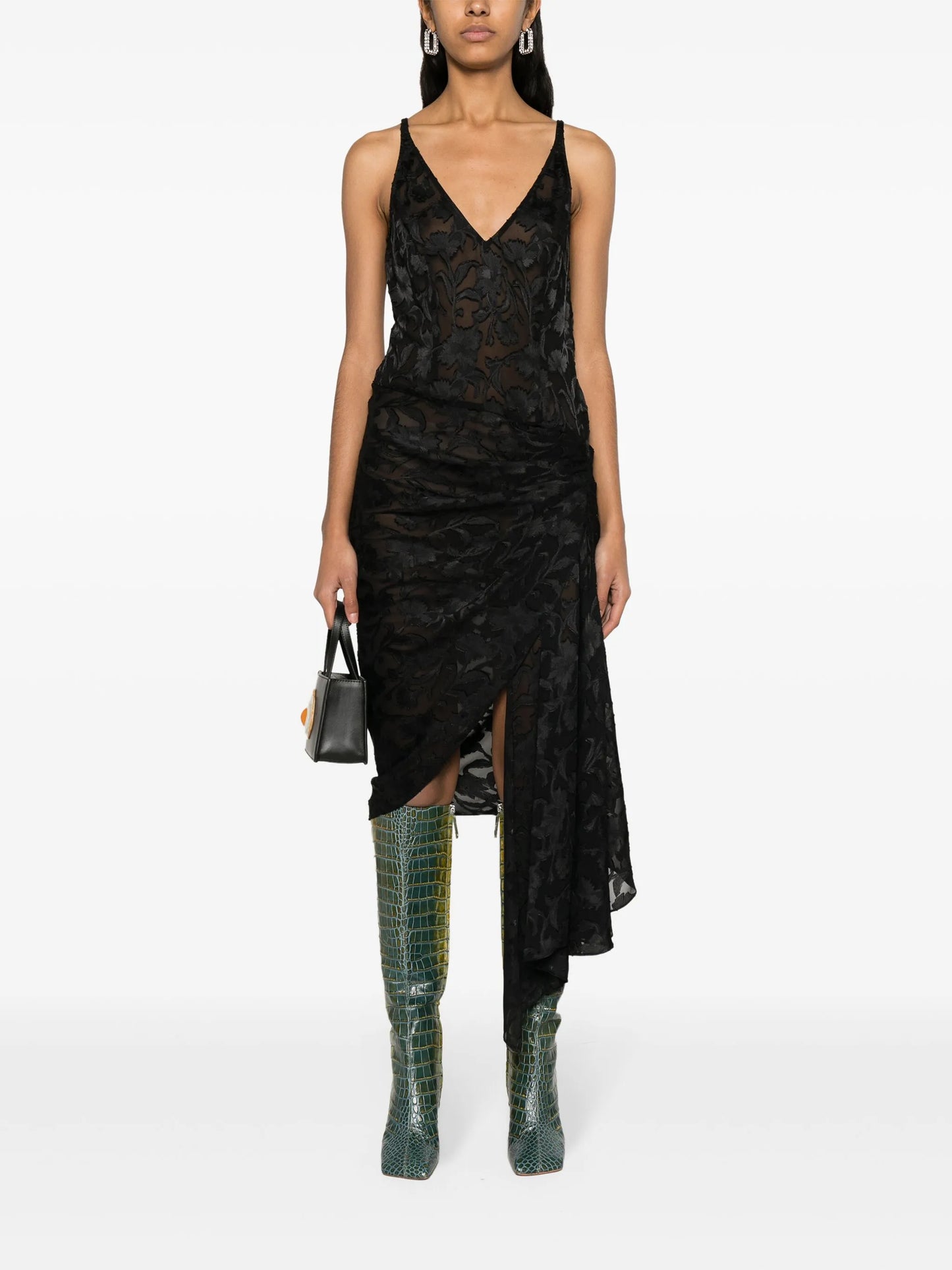 Jane floral-jacquard draped dress
