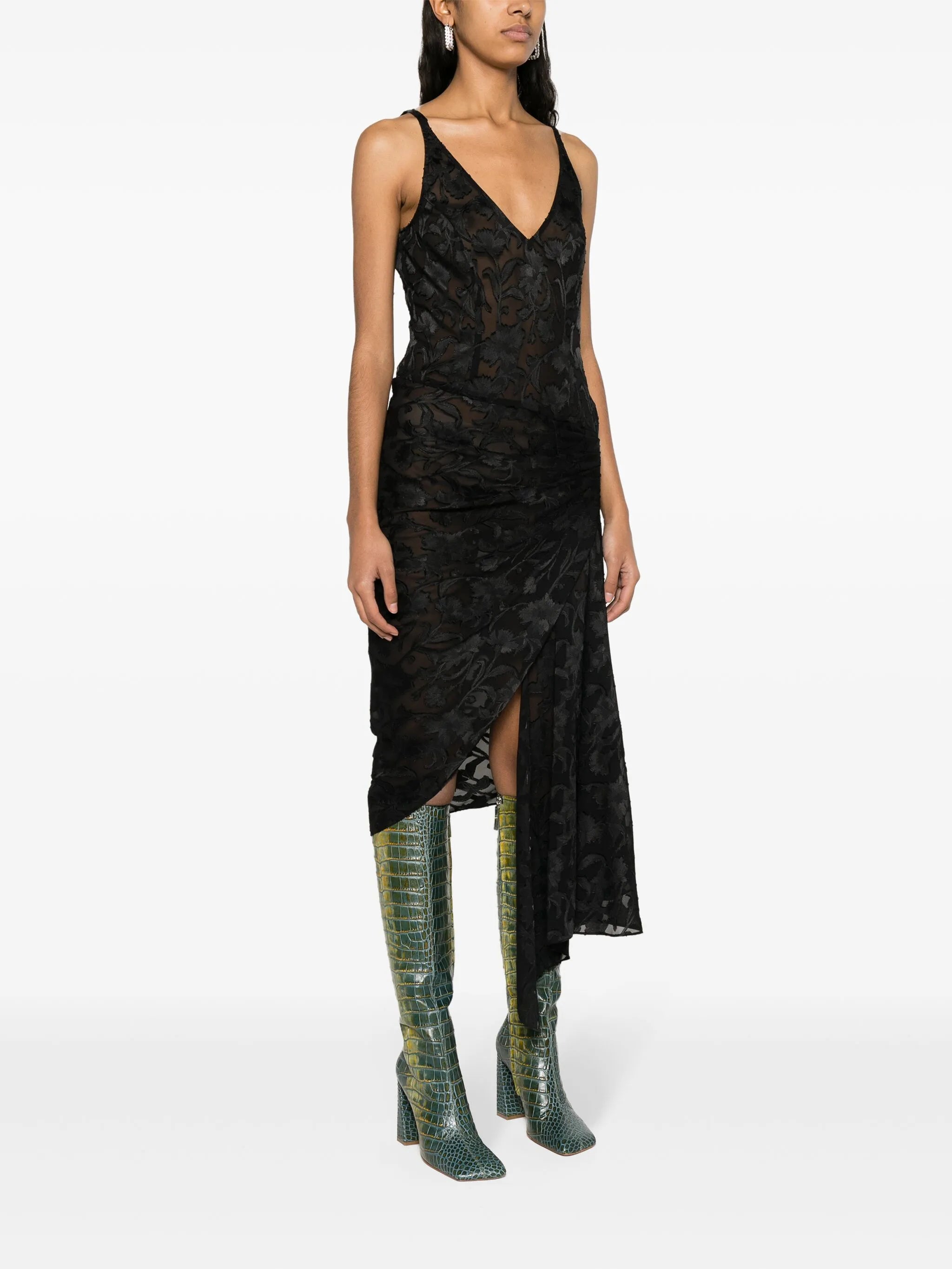 Jane floral-jacquard draped dress
