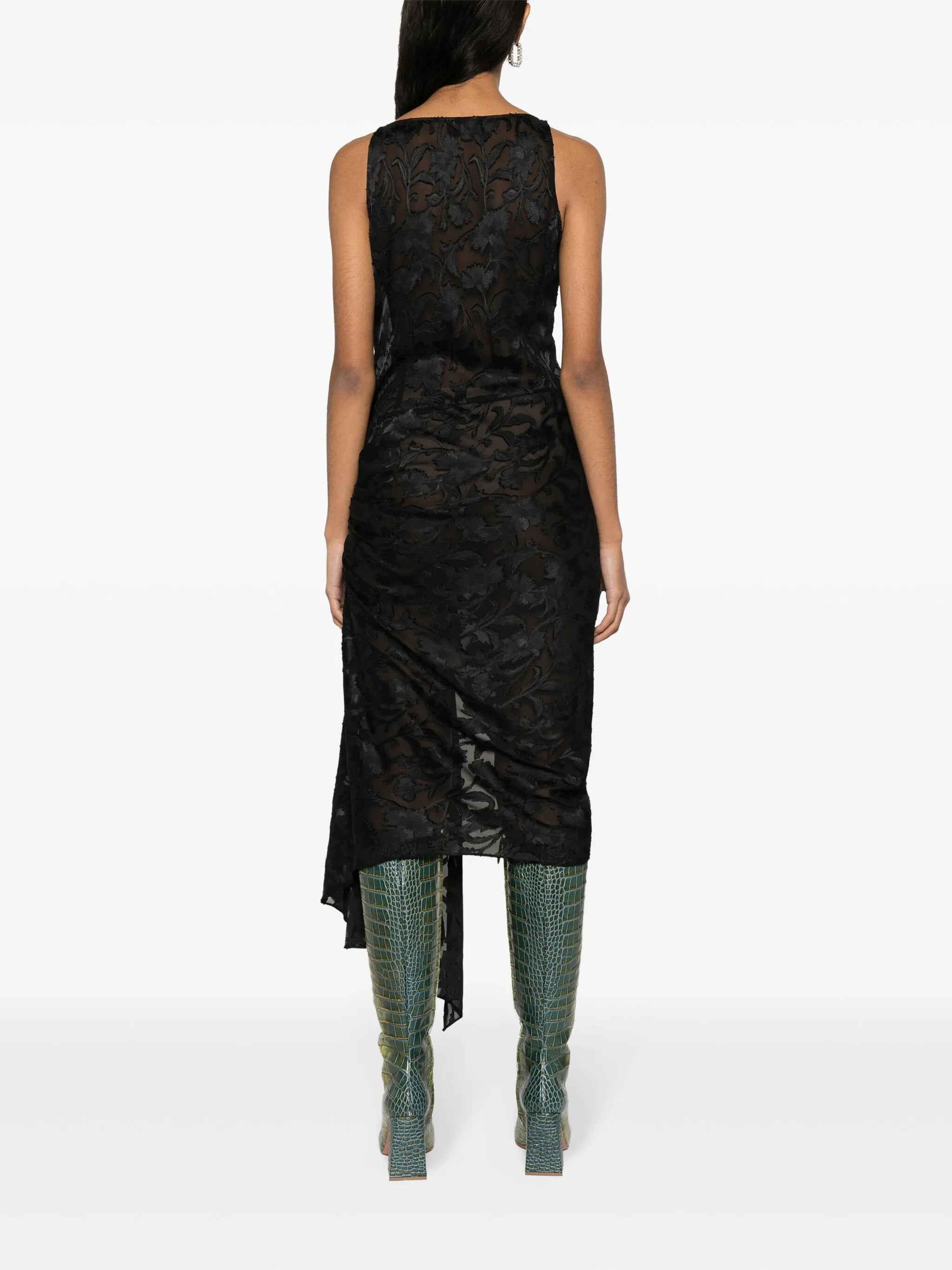 Jane floral-jacquard draped dress