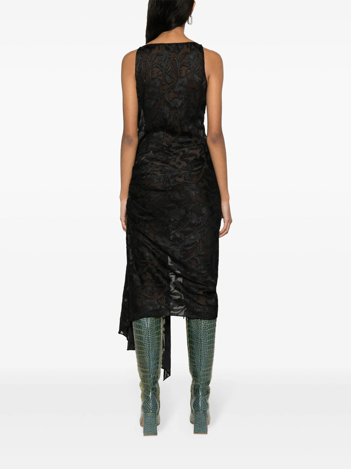 Jane floral-jacquard draped dress