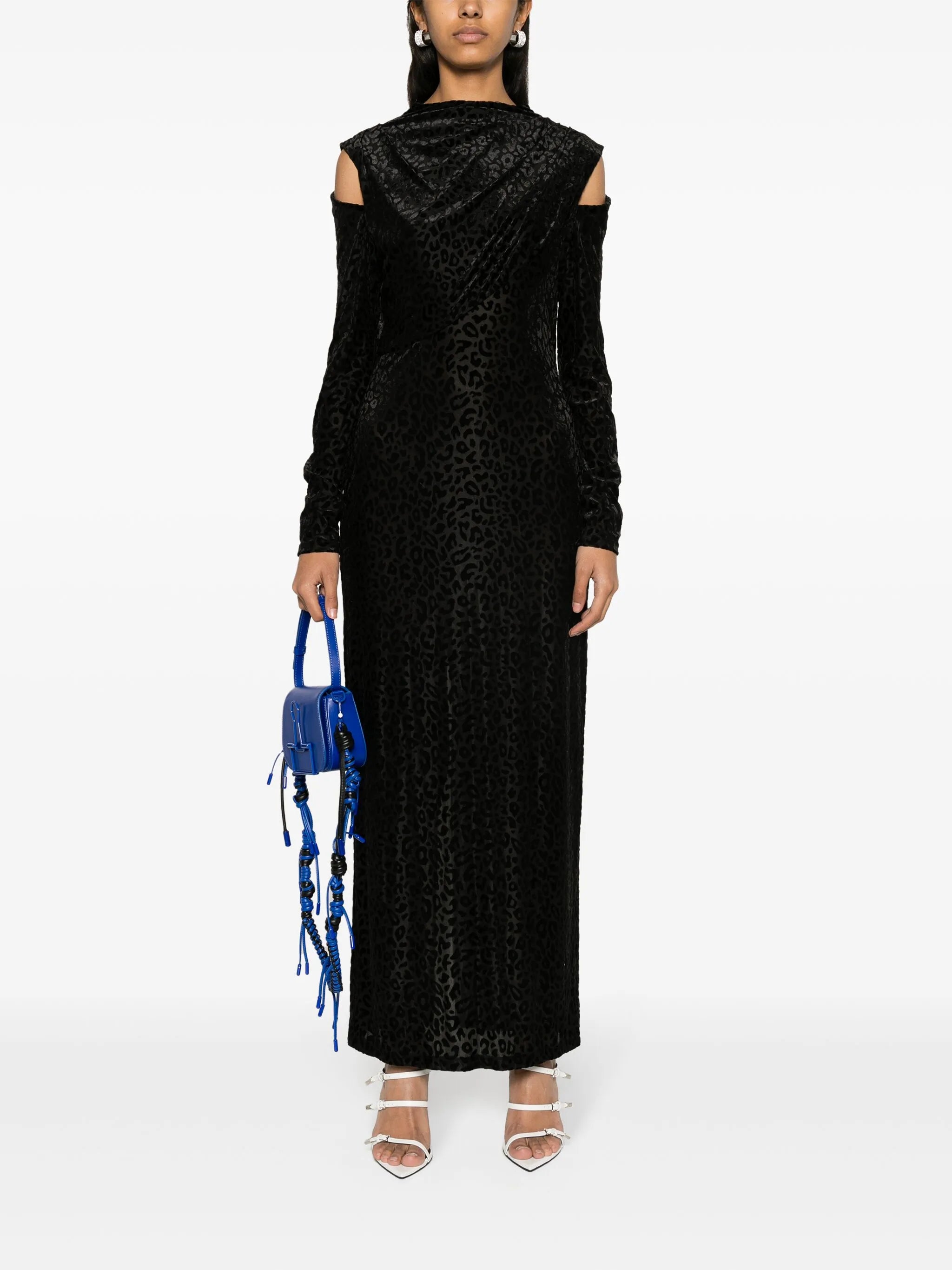 leopard-print cold-shoulder dress