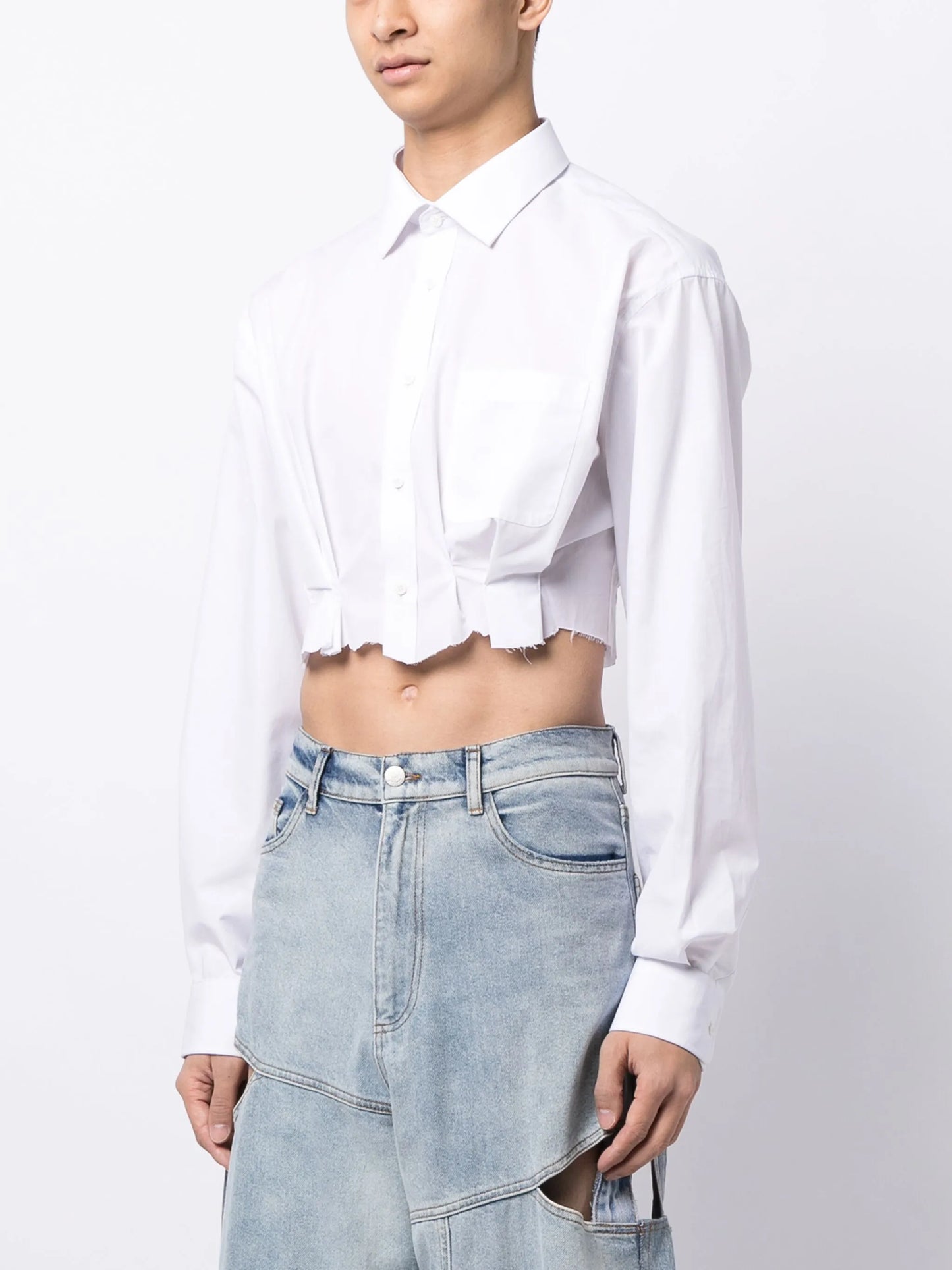 pleated poplin cropped shirt