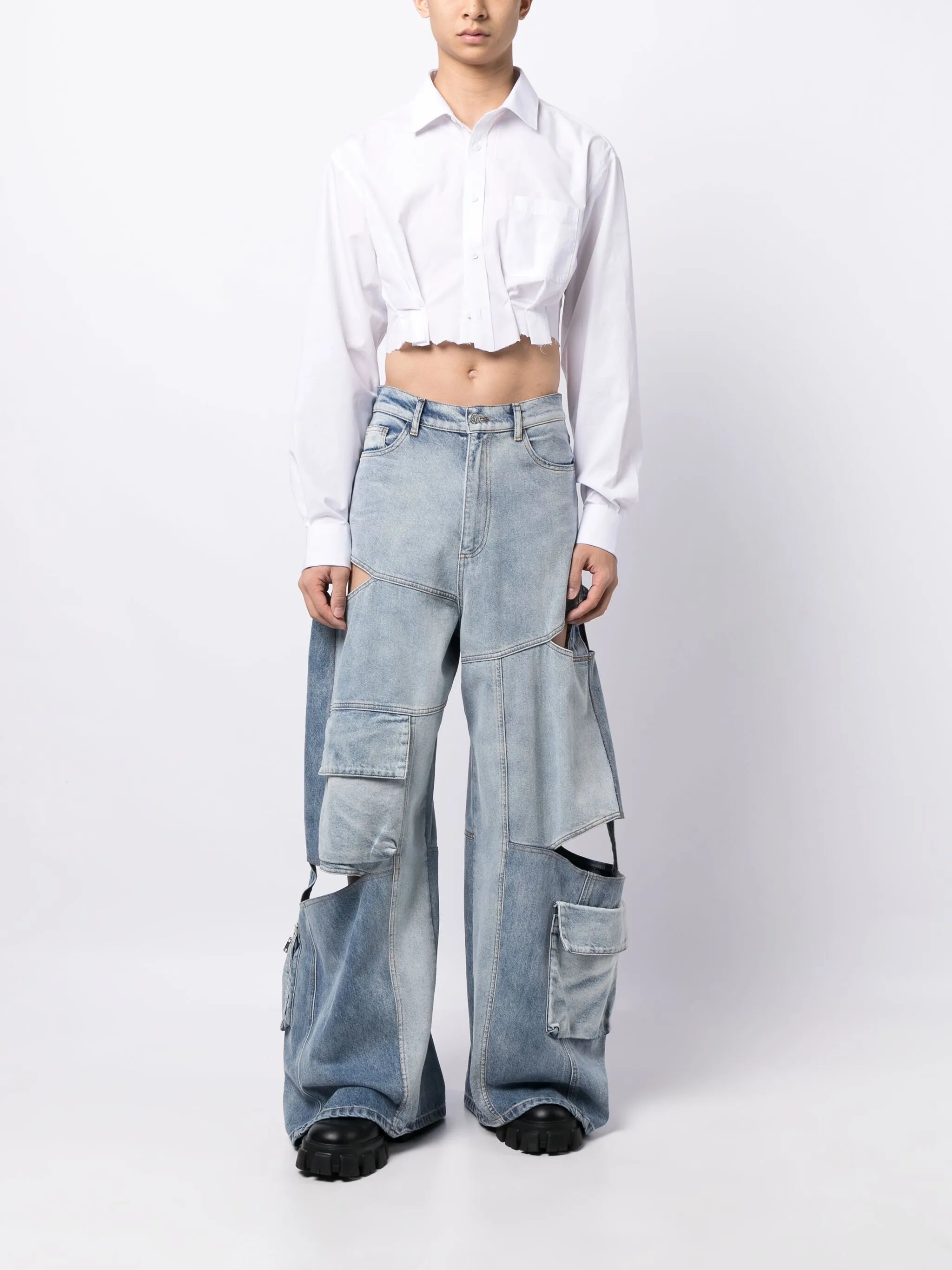 pleated poplin cropped shirt