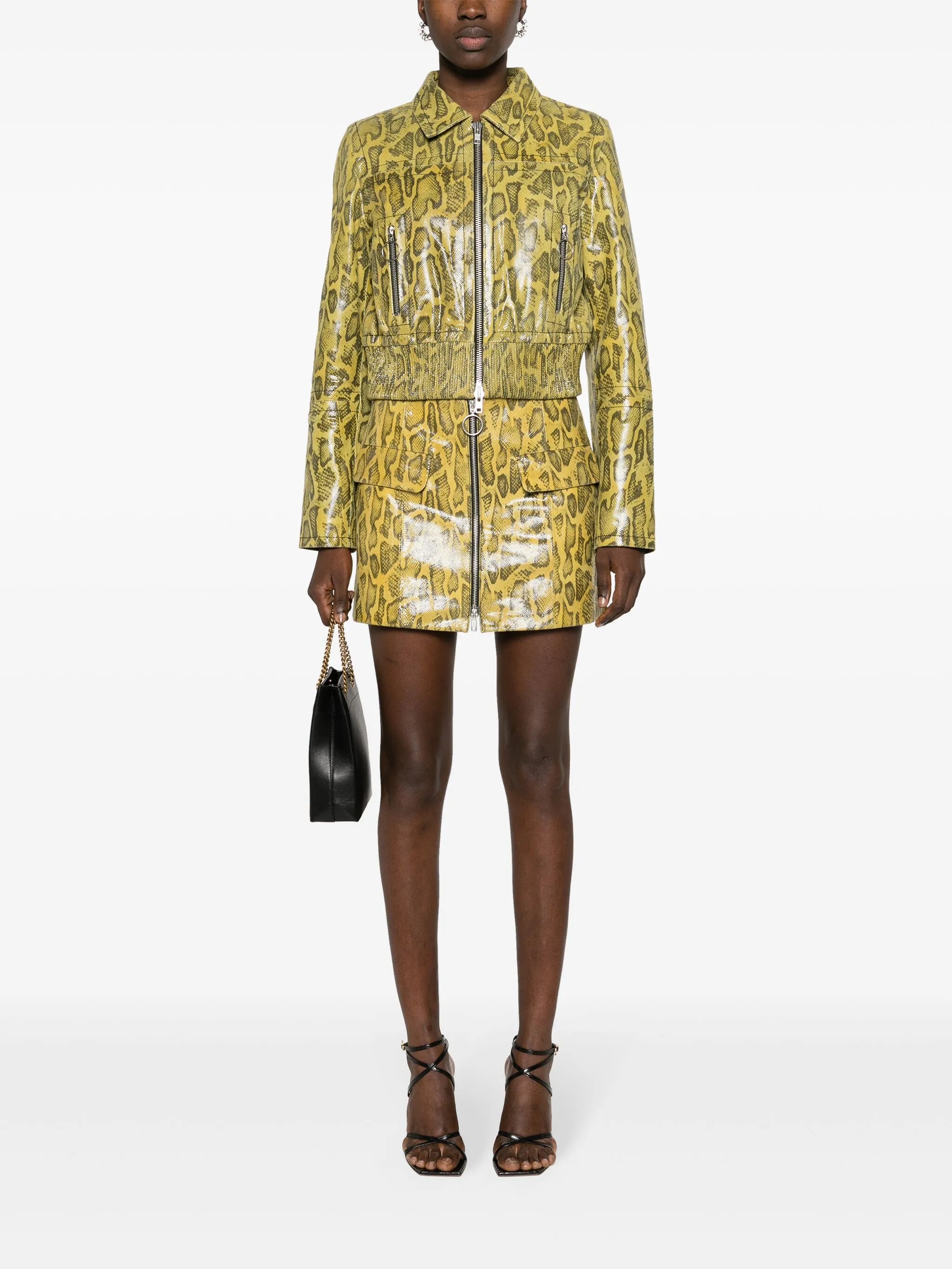 Elvira snakeskin-print leather miniskirt