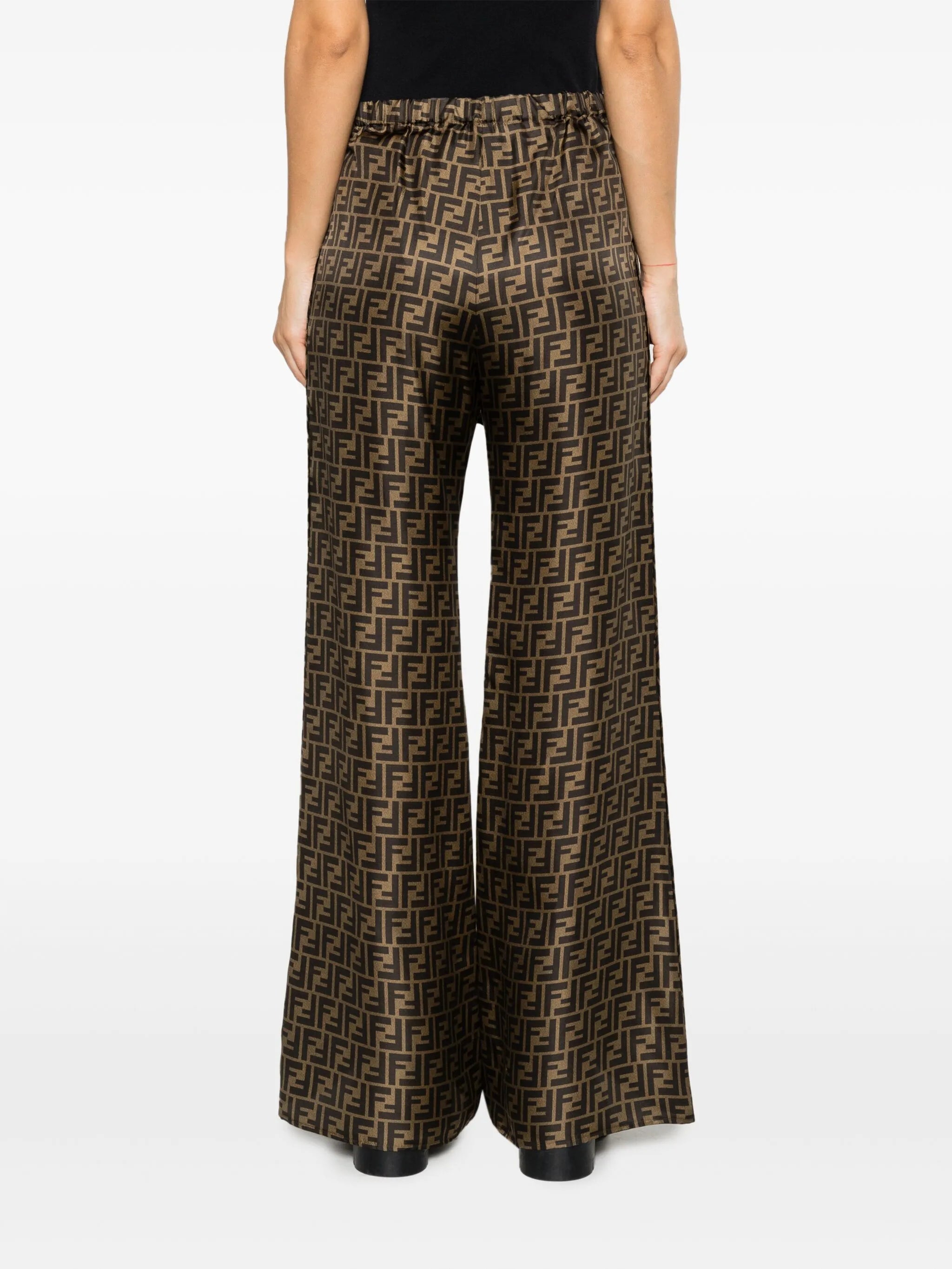 FF-print silk palazzo pants