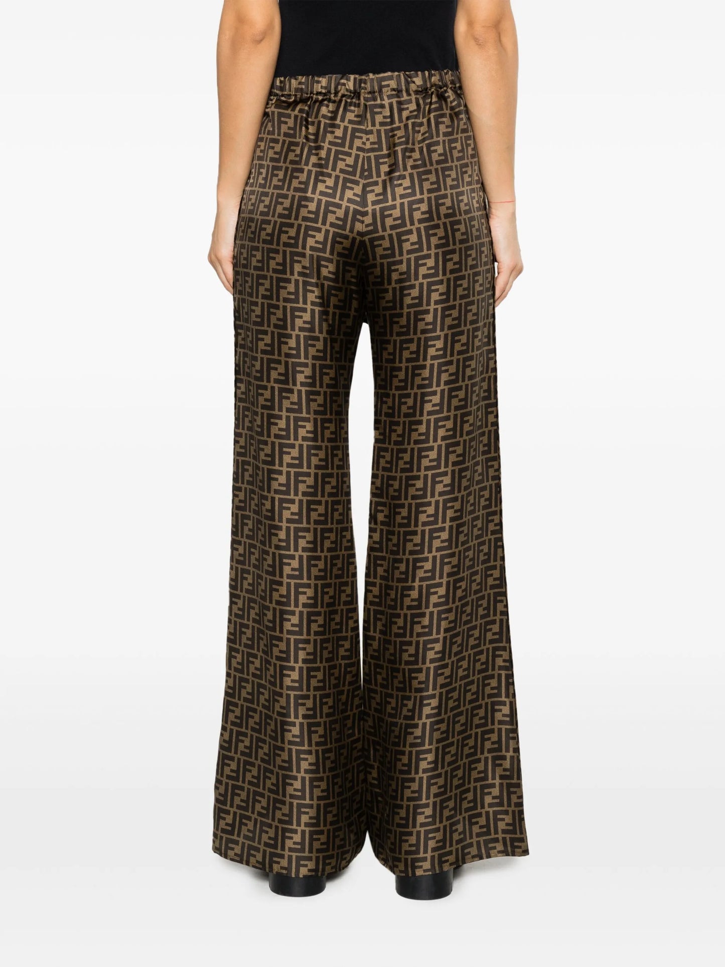 FF-print silk palazzo pants