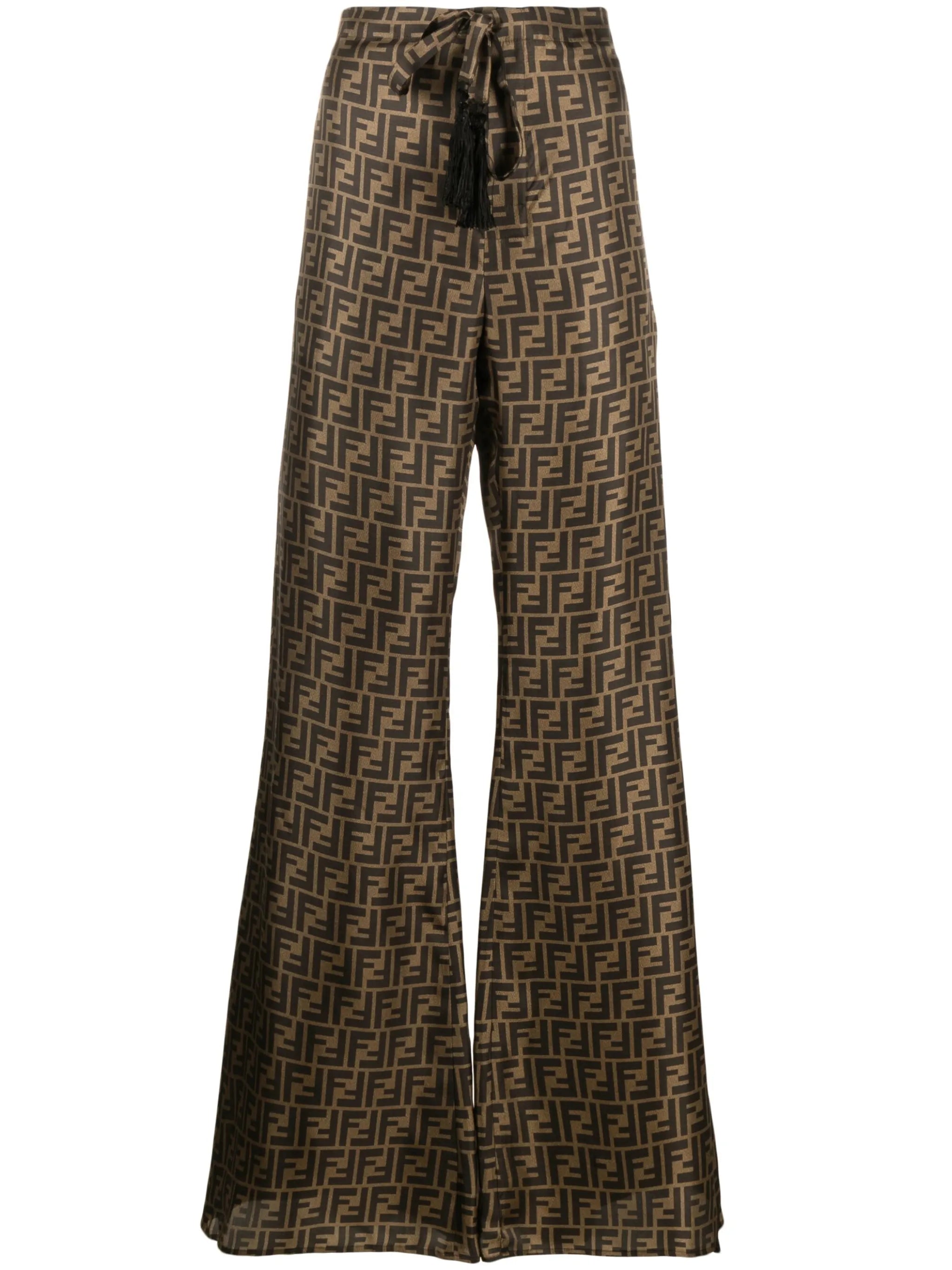 FF-print silk palazzo pants