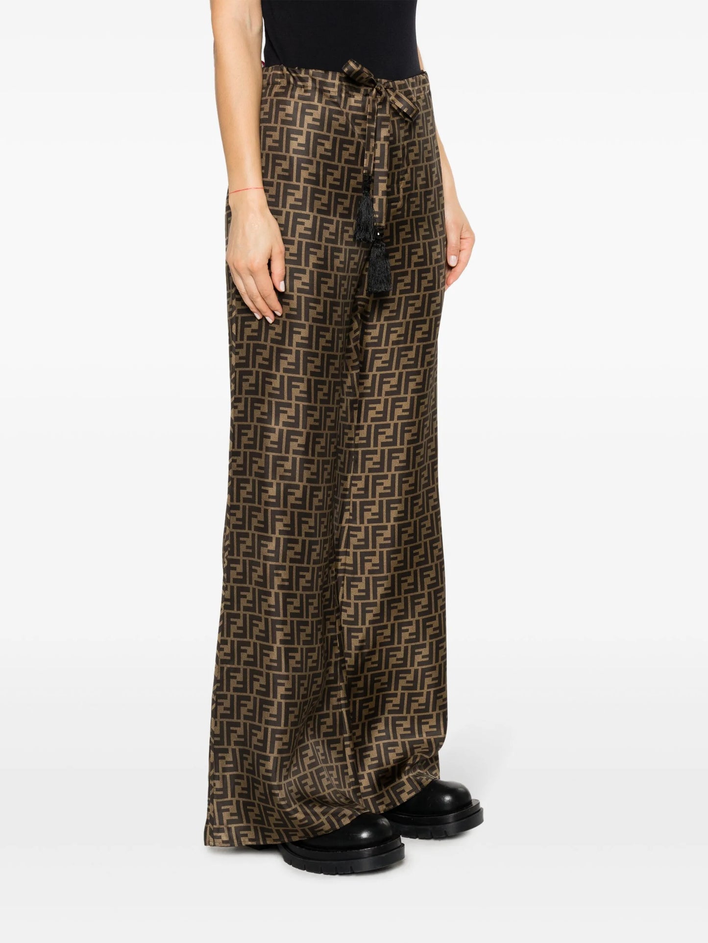FF-print silk palazzo pants