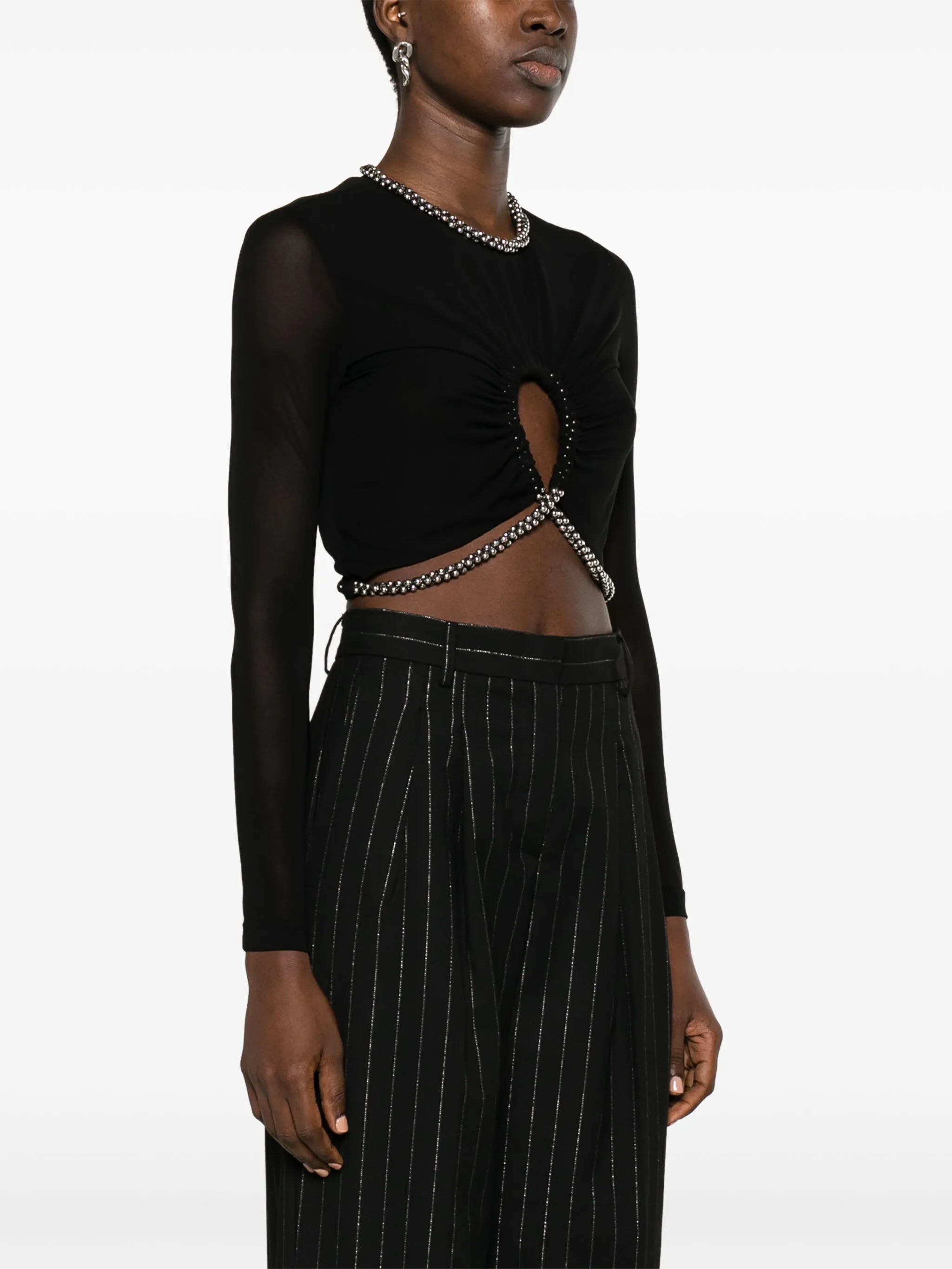 barball-embellished cut-out crop top