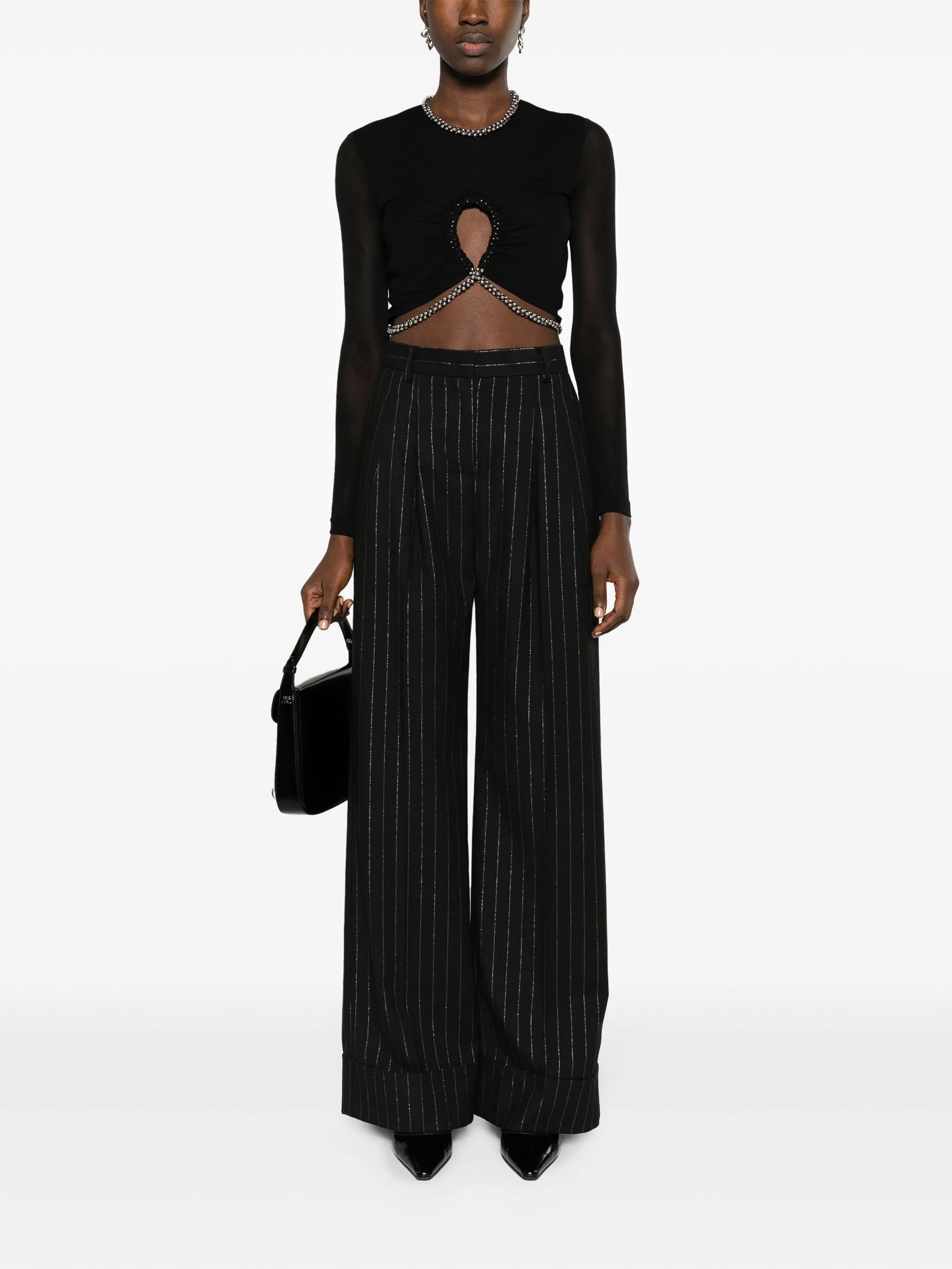 barball-embellished cut-out crop top