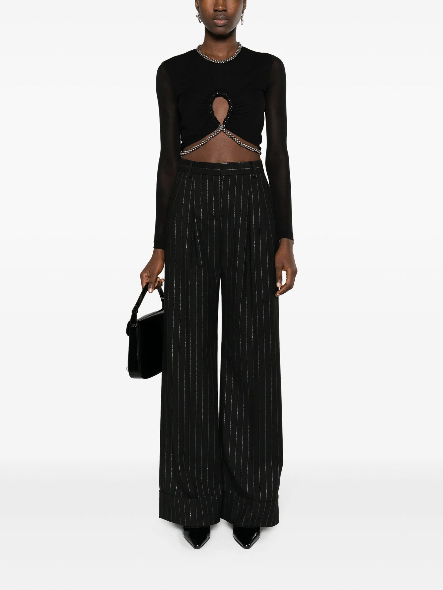 barball-embellished cut-out crop top