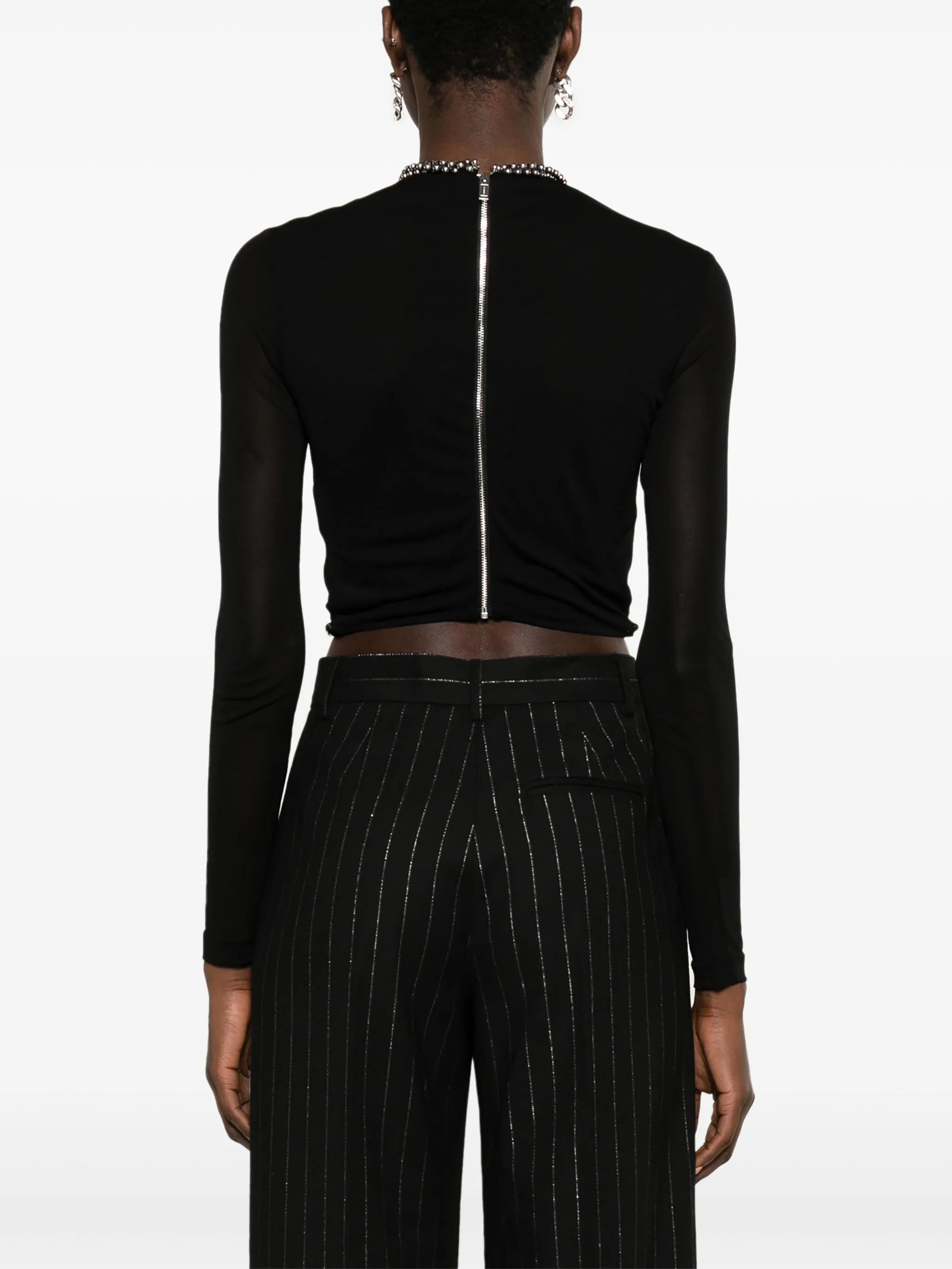 barball-embellished cut-out crop top