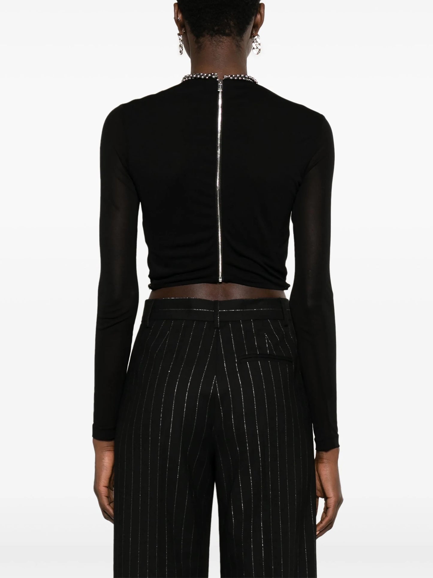 barball-embellished cut-out crop top