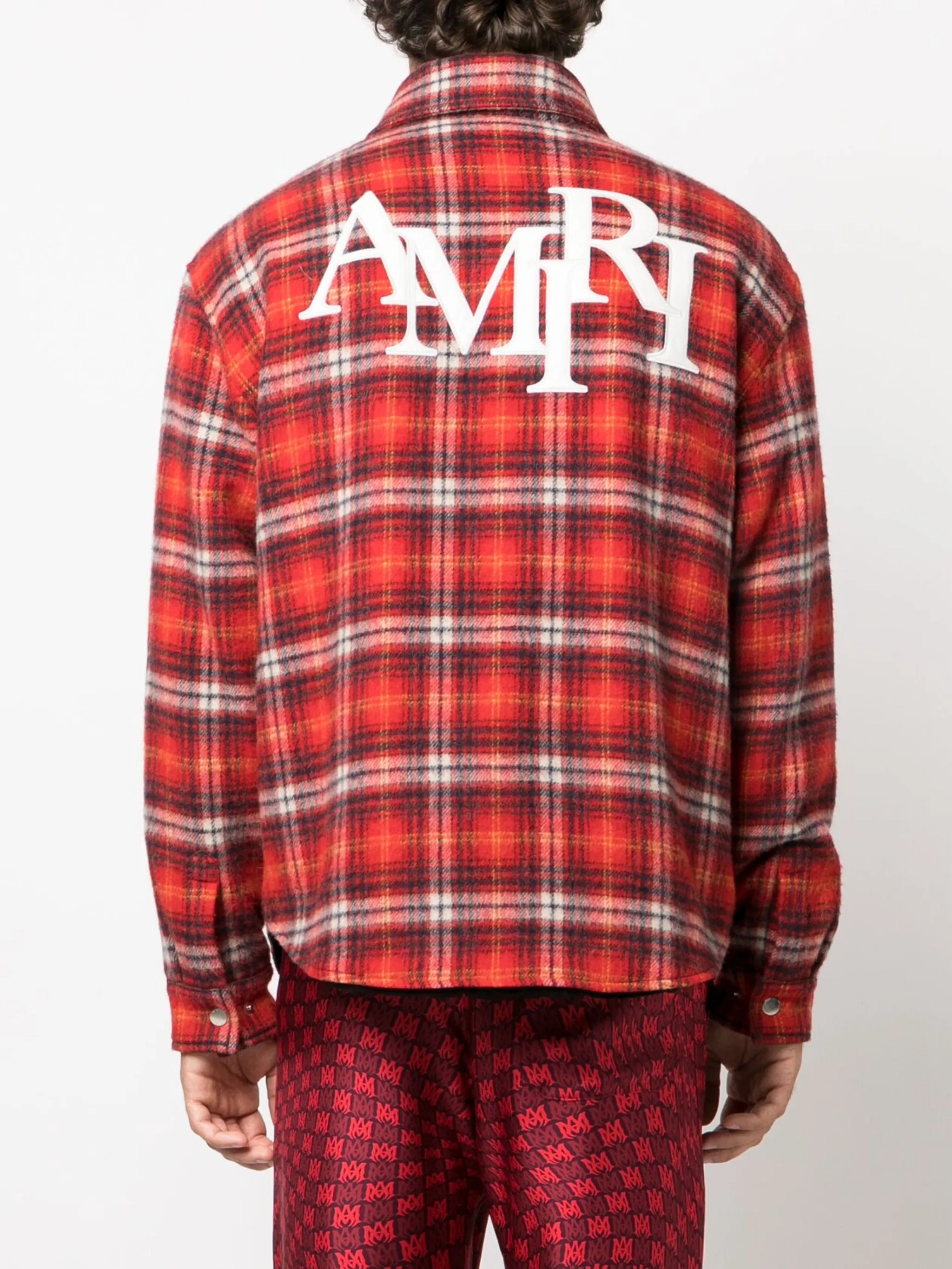 logo-embroidered plaid overshirt