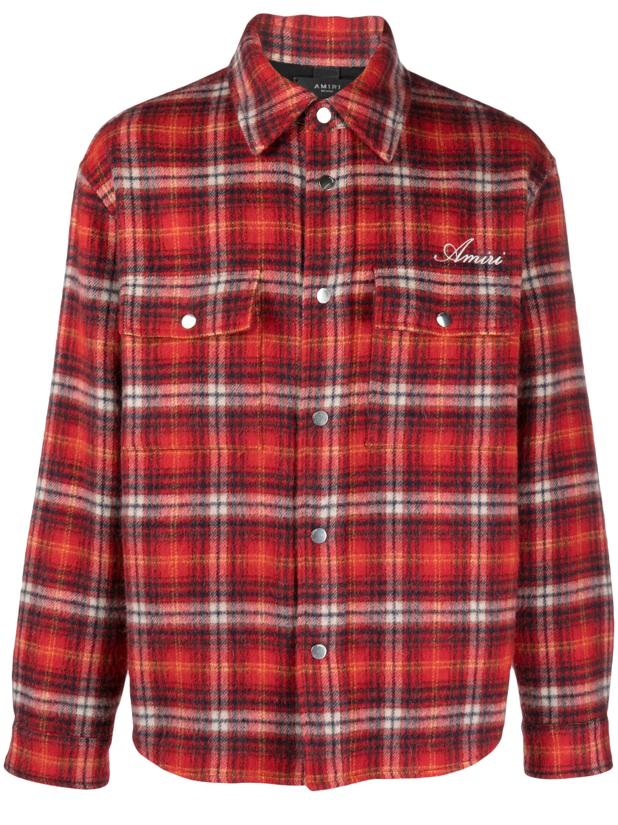 logo-embroidered plaid overshirt