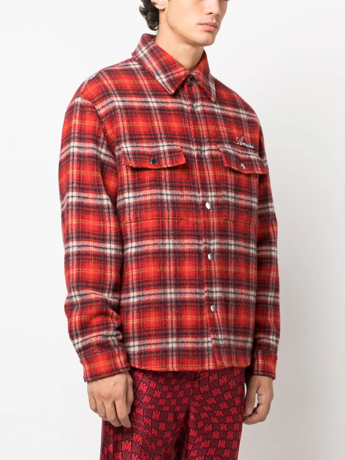 logo-embroidered plaid overshirt