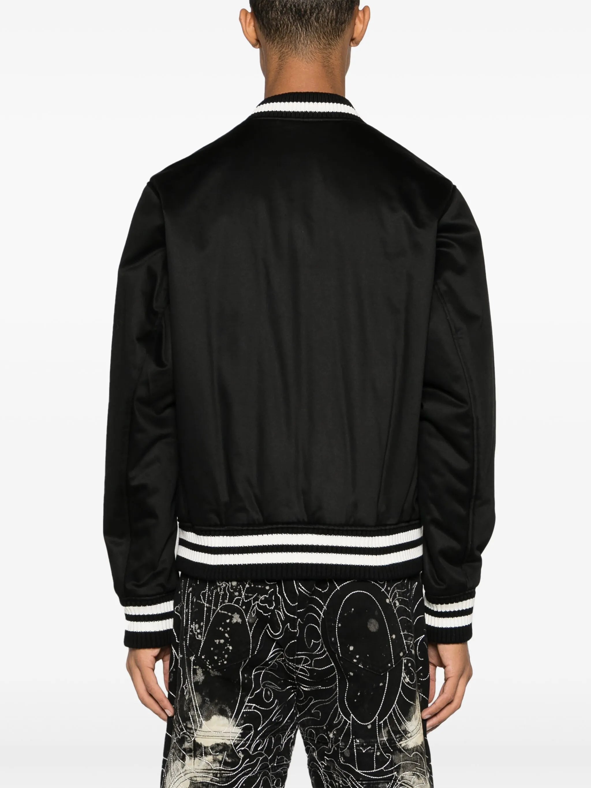 Fox-patch satin bomber jacket