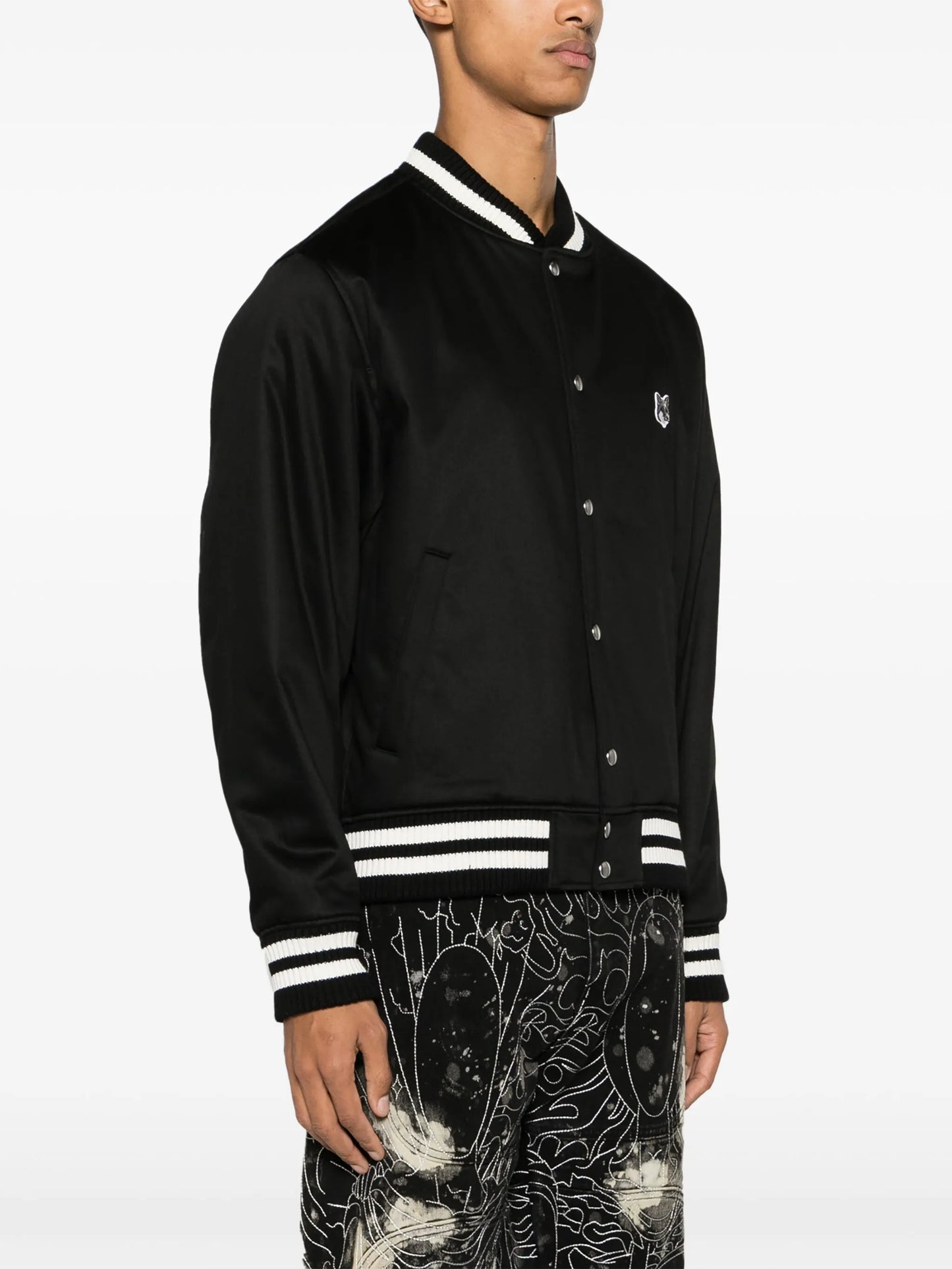 Fox-patch satin bomber jacket