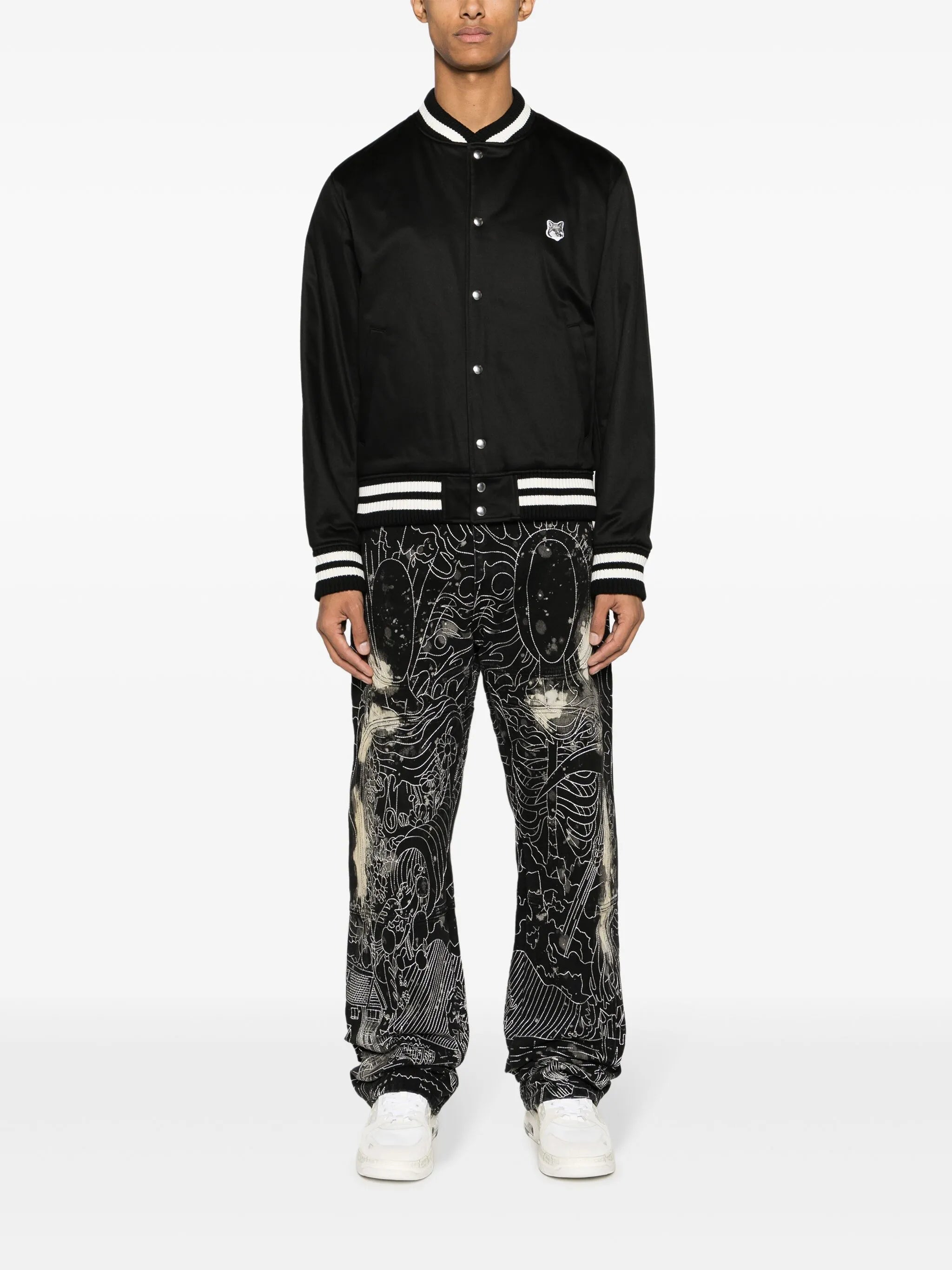 Fox-patch satin bomber jacket