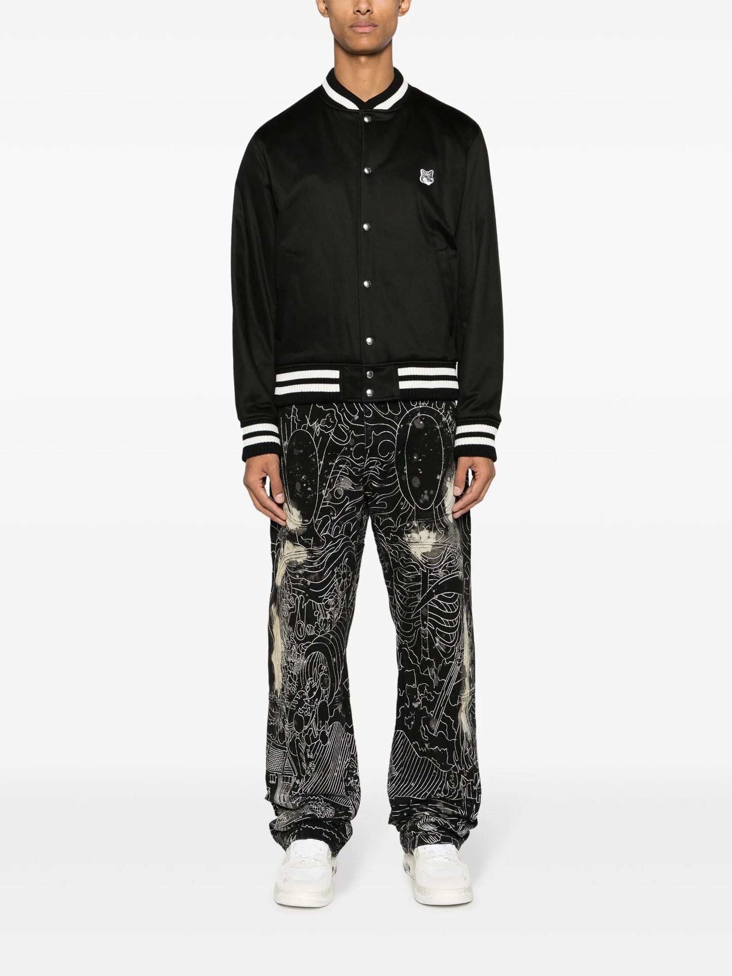 Fox-patch satin bomber jacket