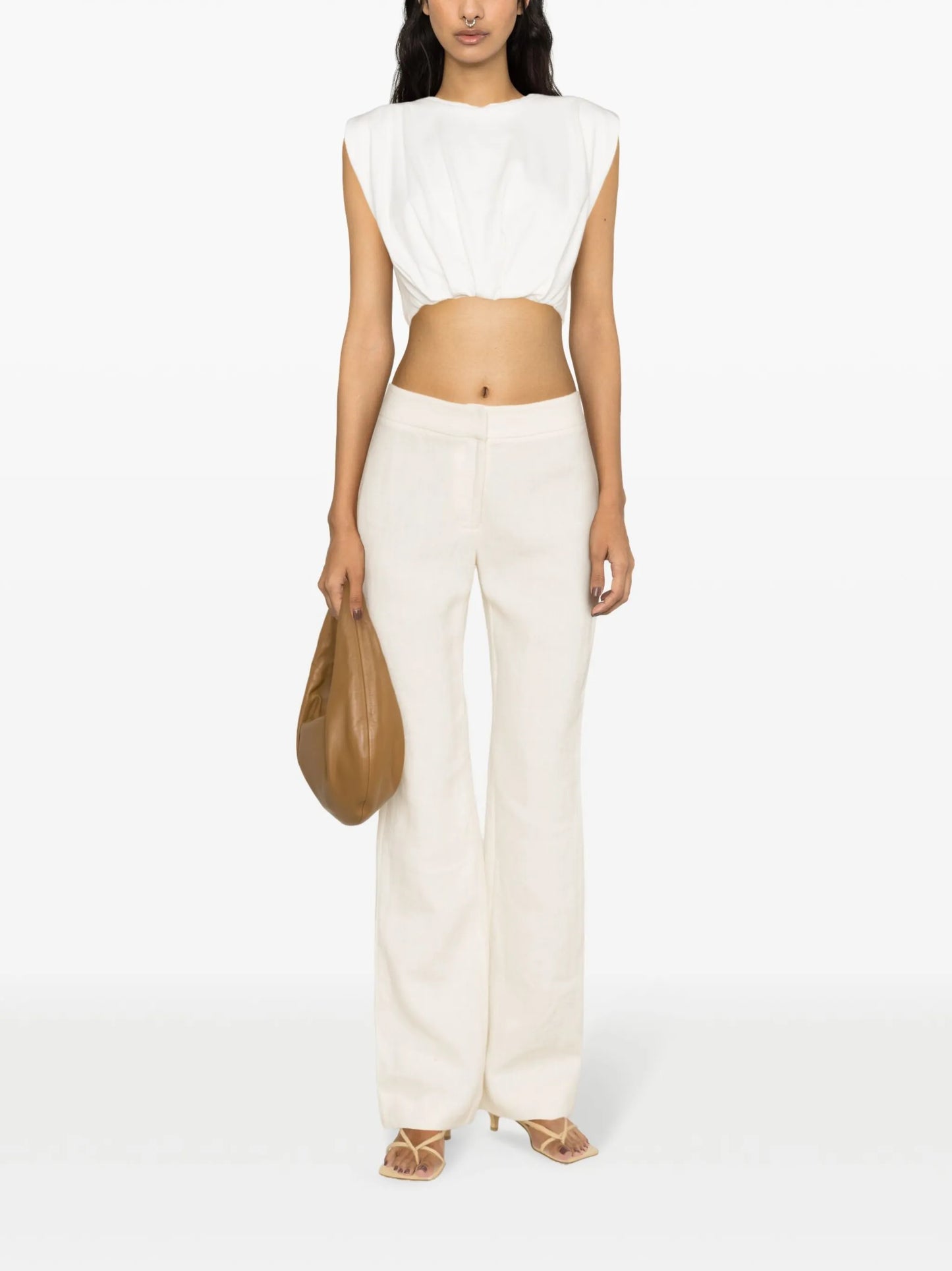 sleeveless ruched cropped top