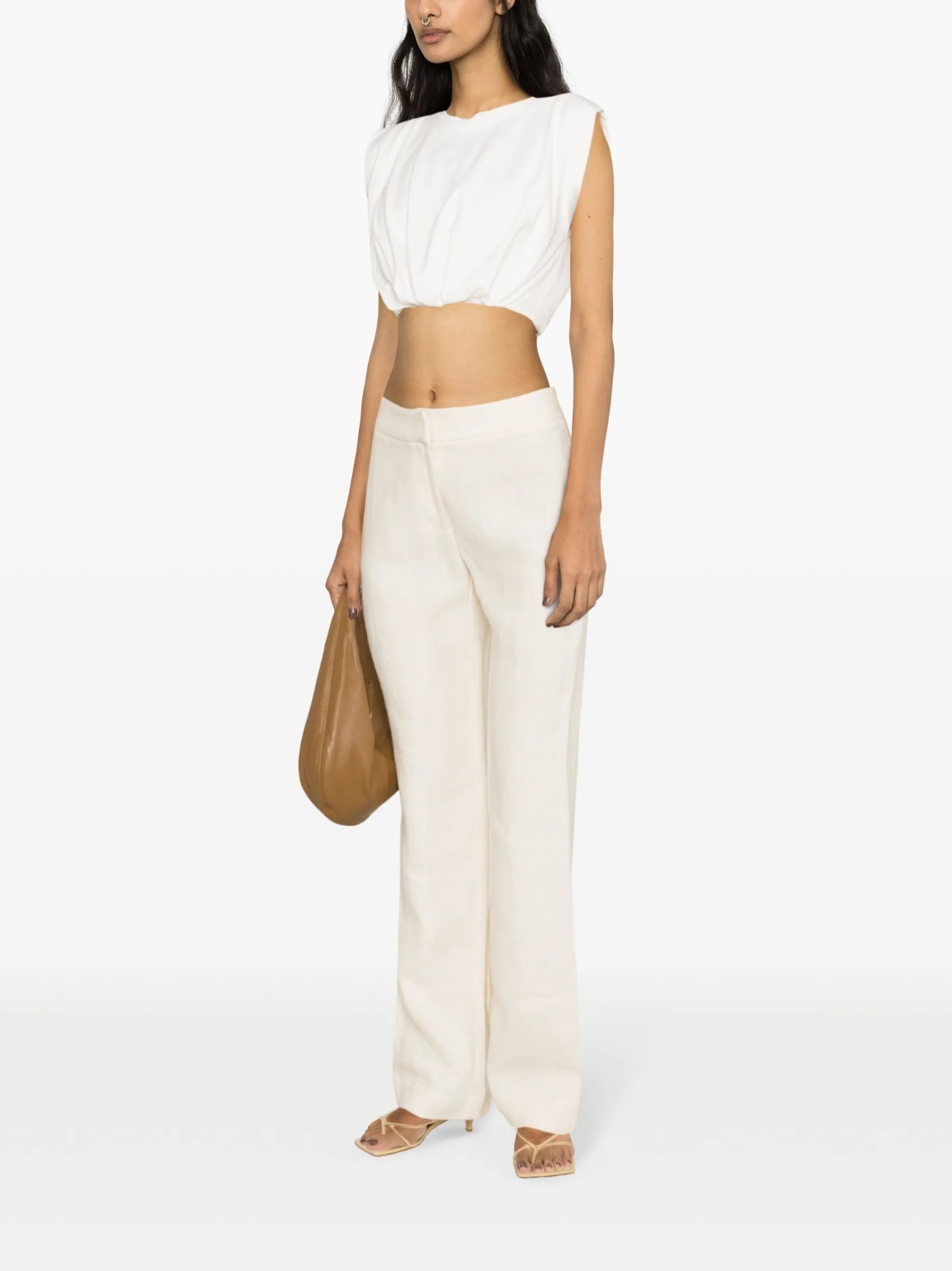 sleeveless ruched cropped top
