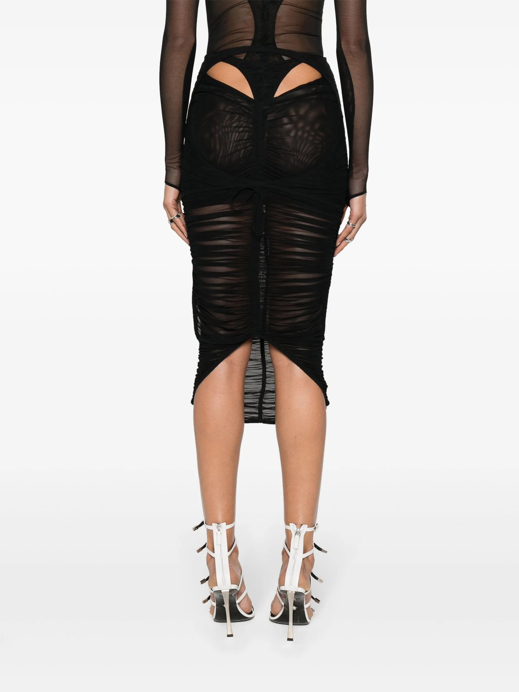 draped mesh midi skirt