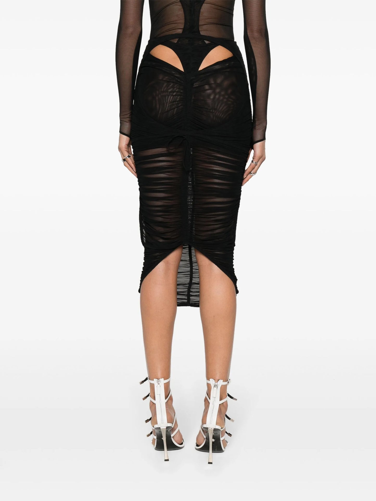draped mesh midi skirt