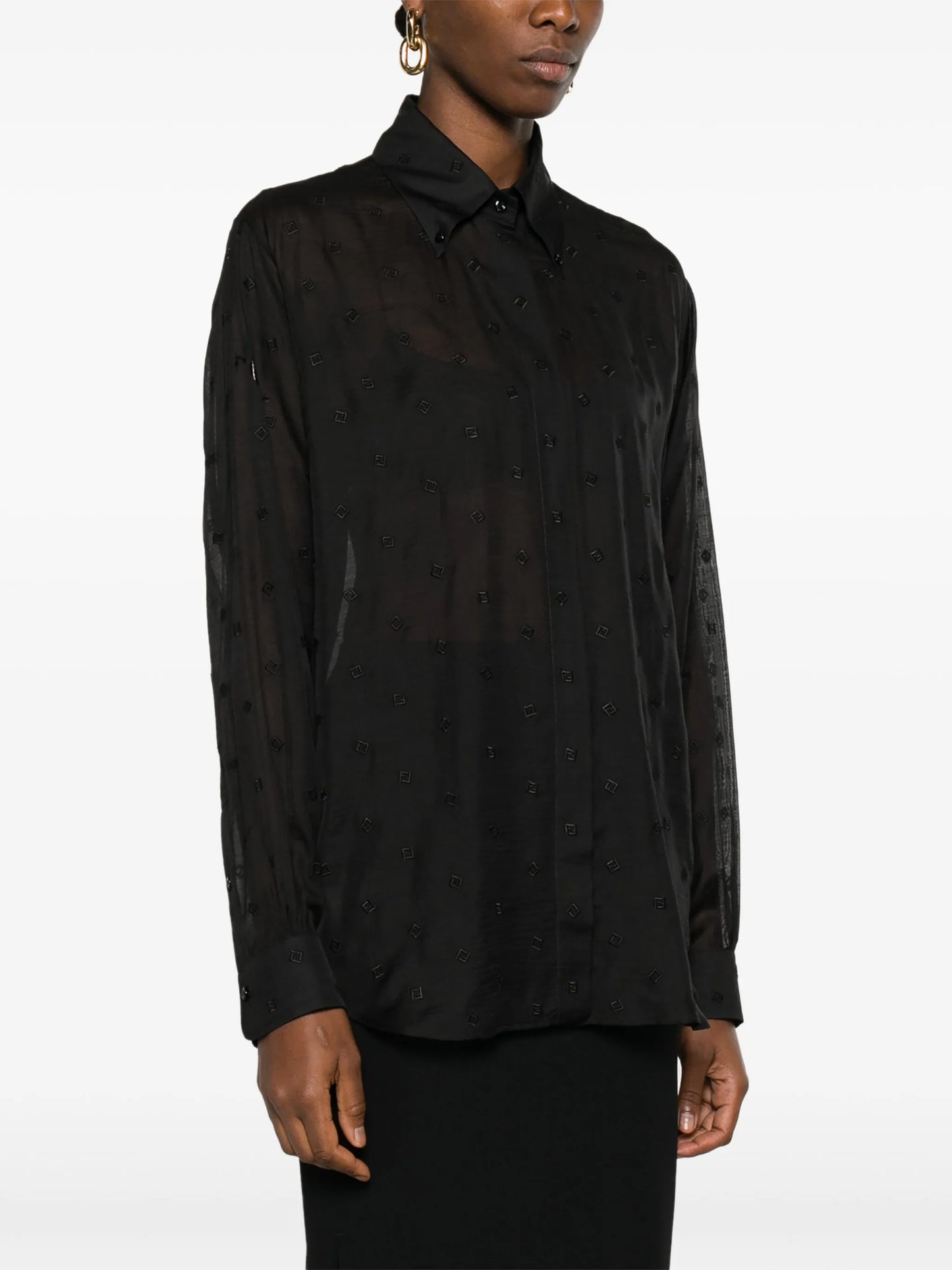 FF-embroidered semi-sheer shirt