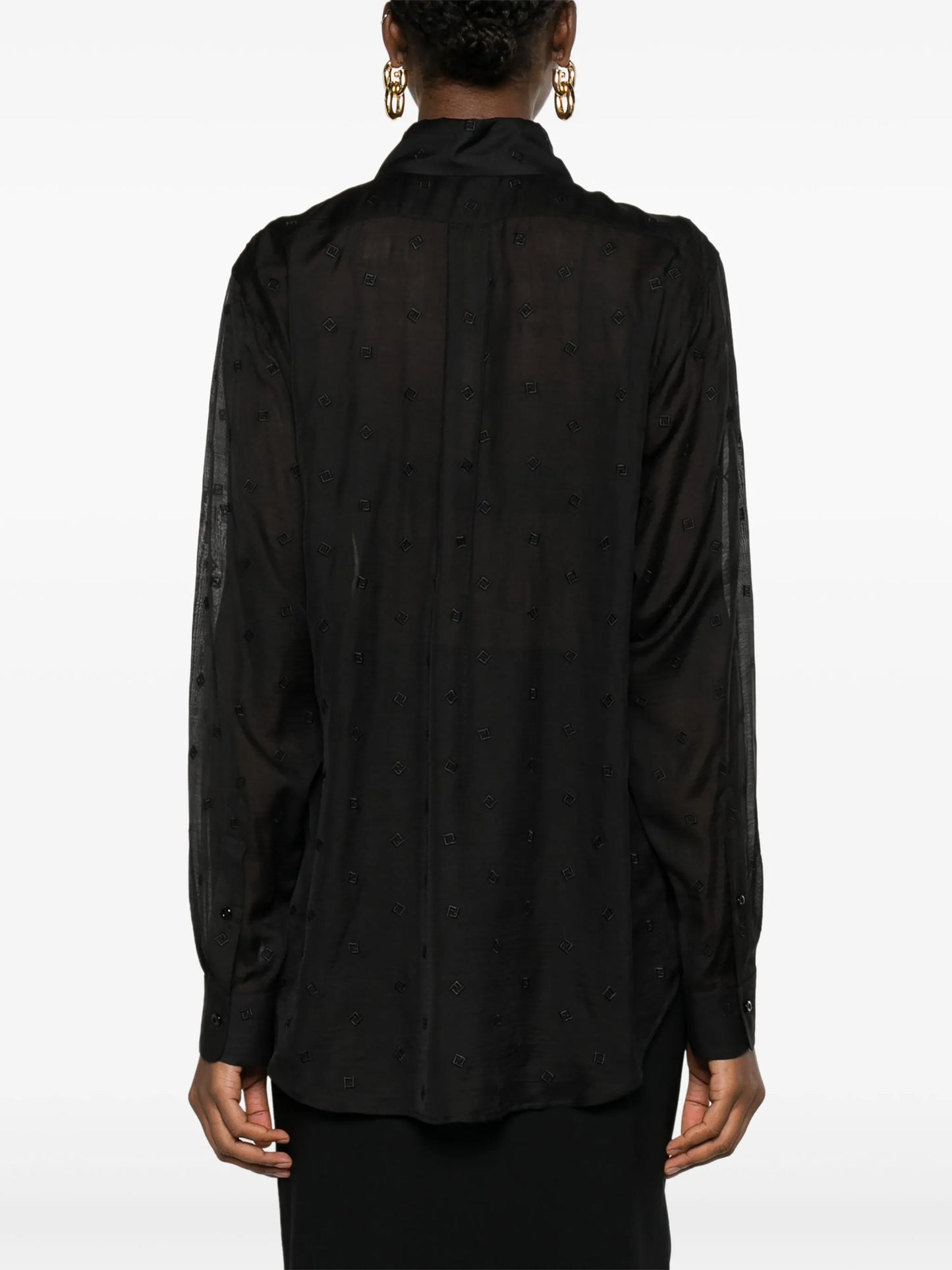 FF-embroidered semi-sheer shirt