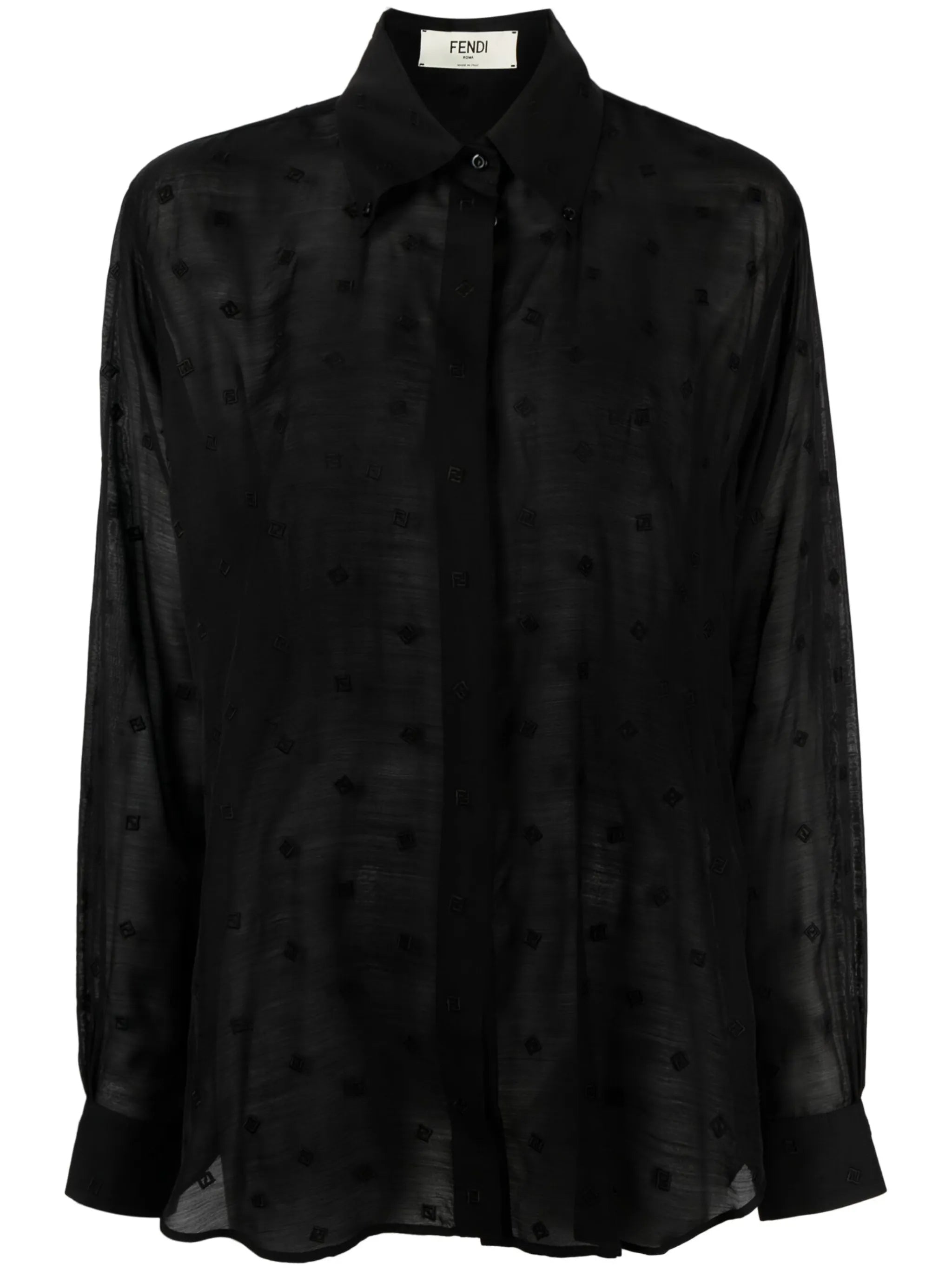 FF-embroidered semi-sheer shirt
