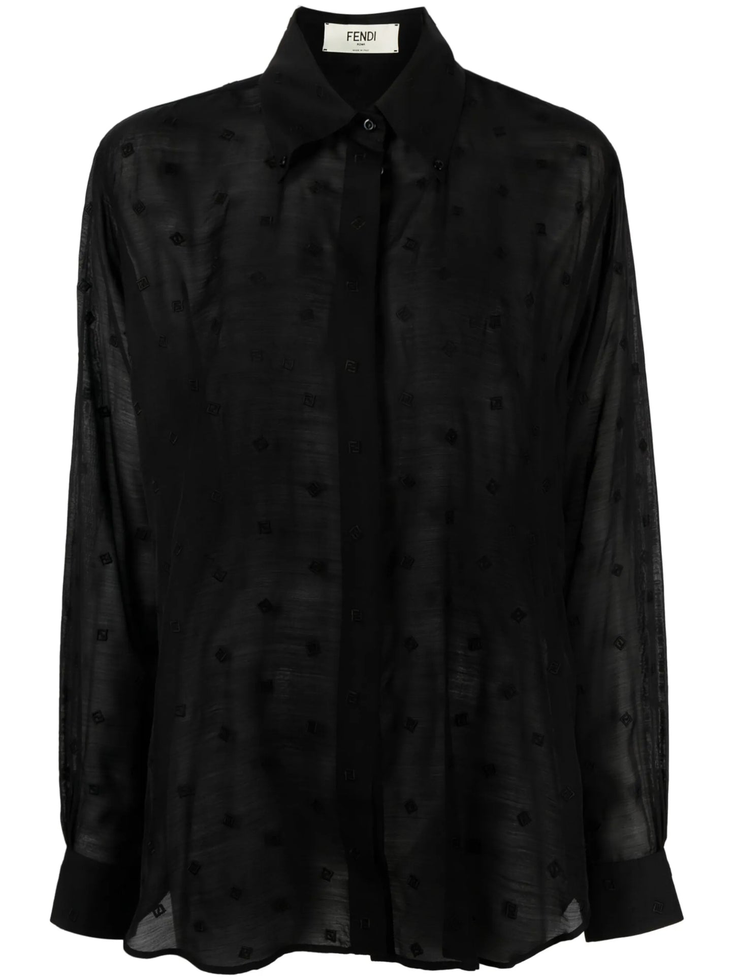 FF-embroidered semi-sheer shirt