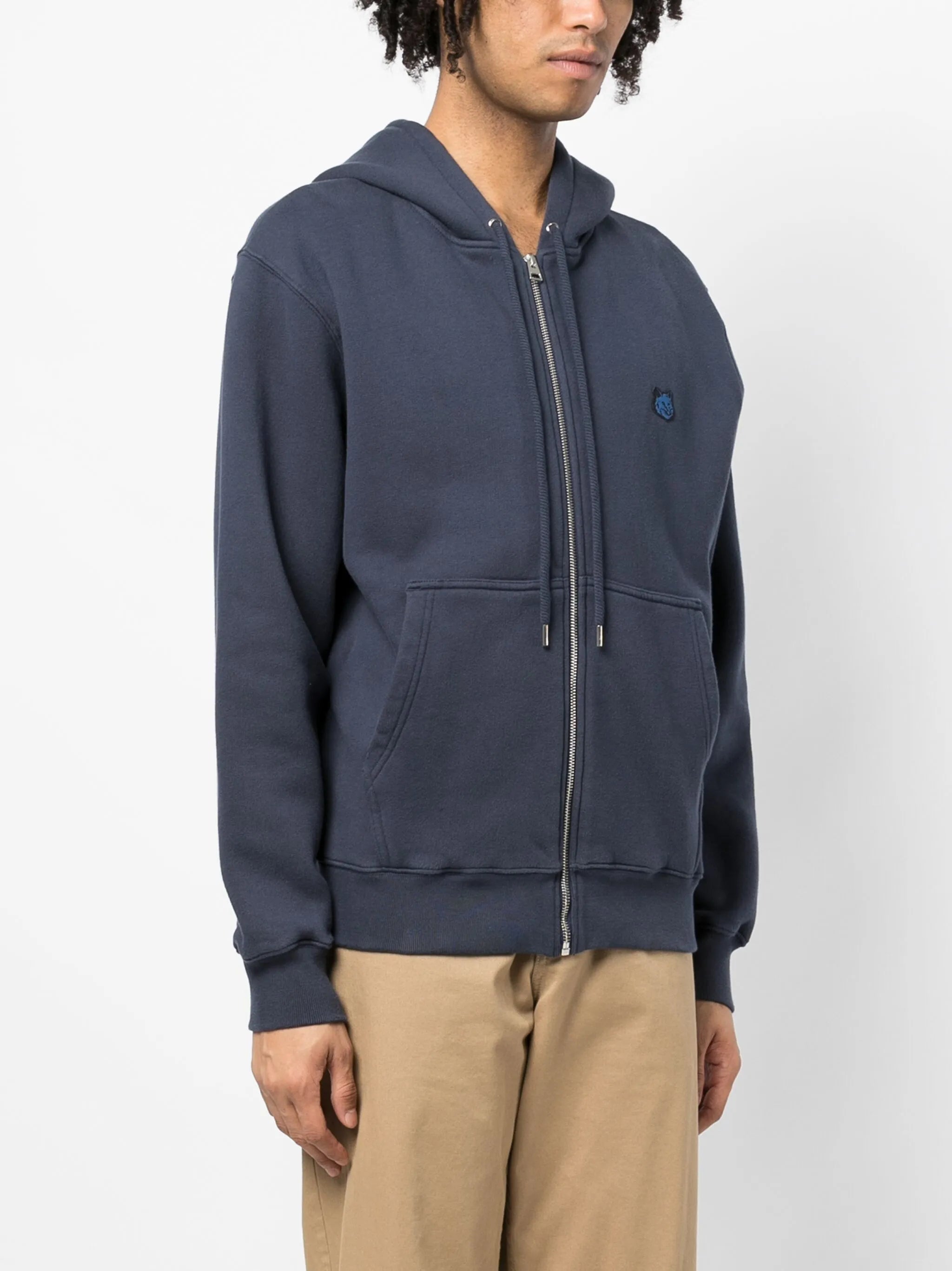 Fox-patch cotton drawstring hoodie