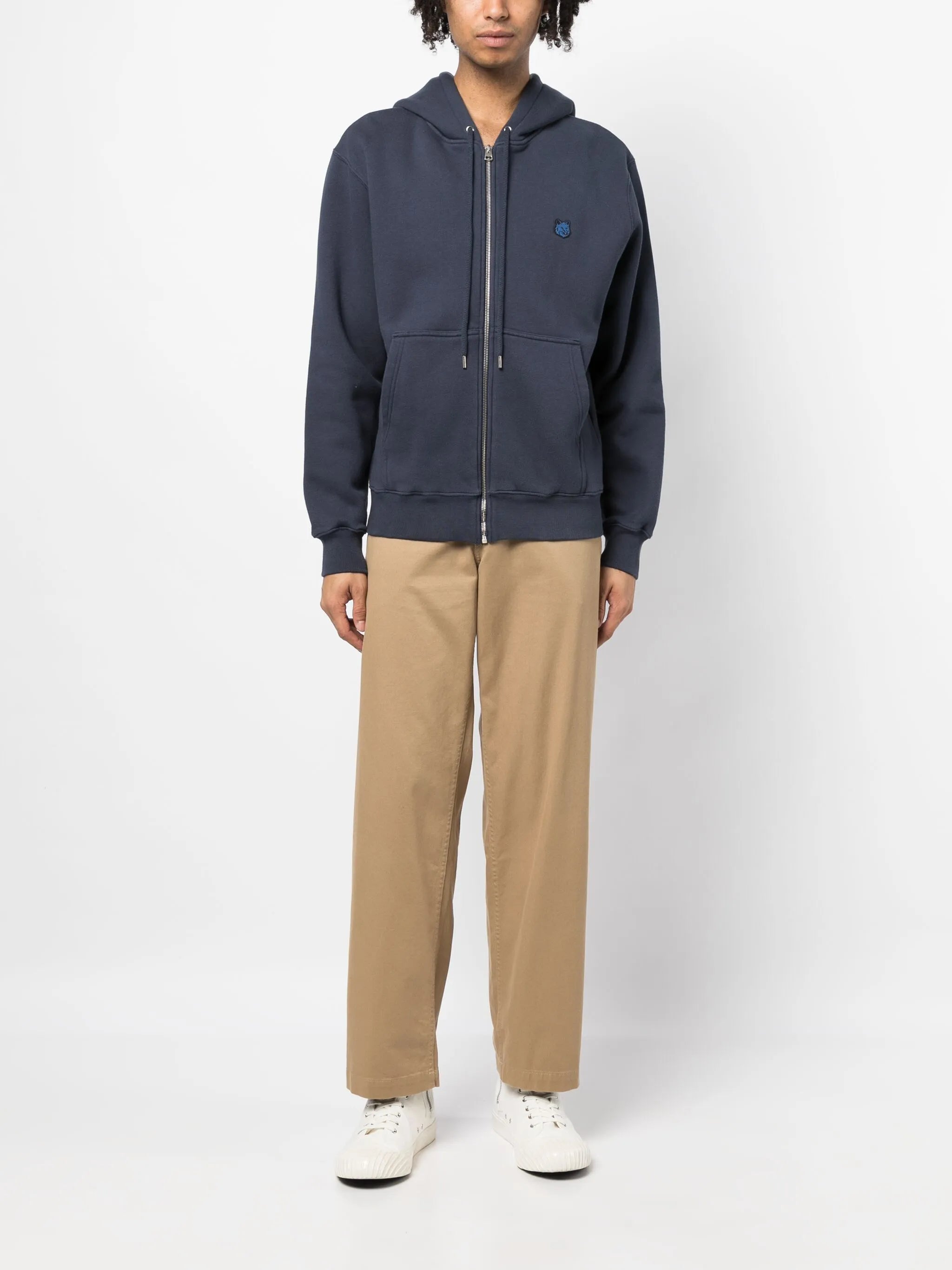 Fox-patch cotton drawstring hoodie