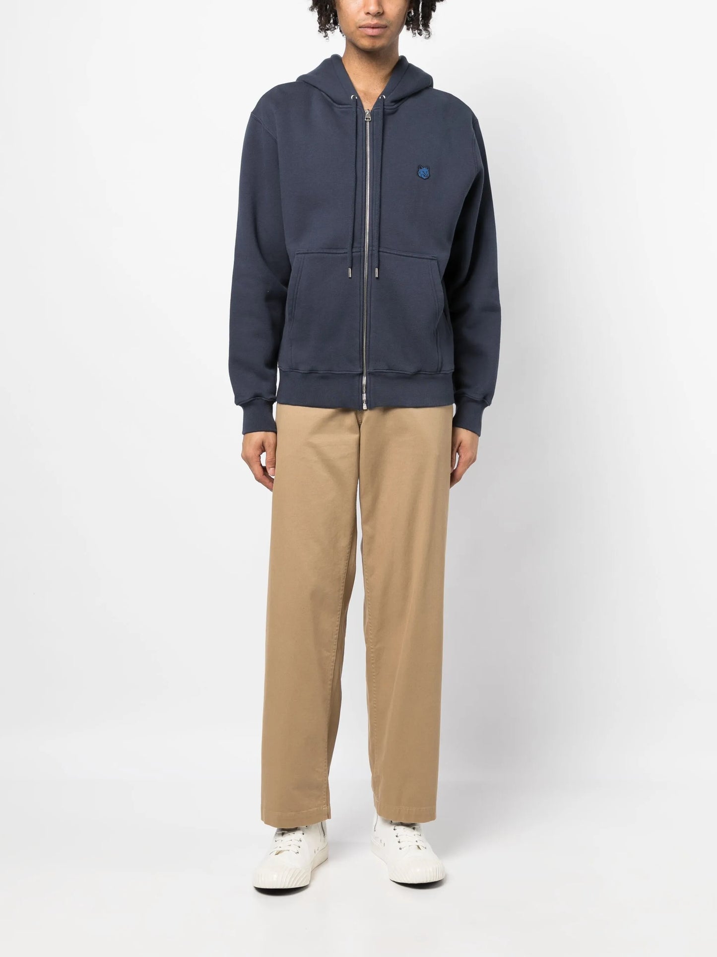 Fox-patch cotton drawstring hoodie