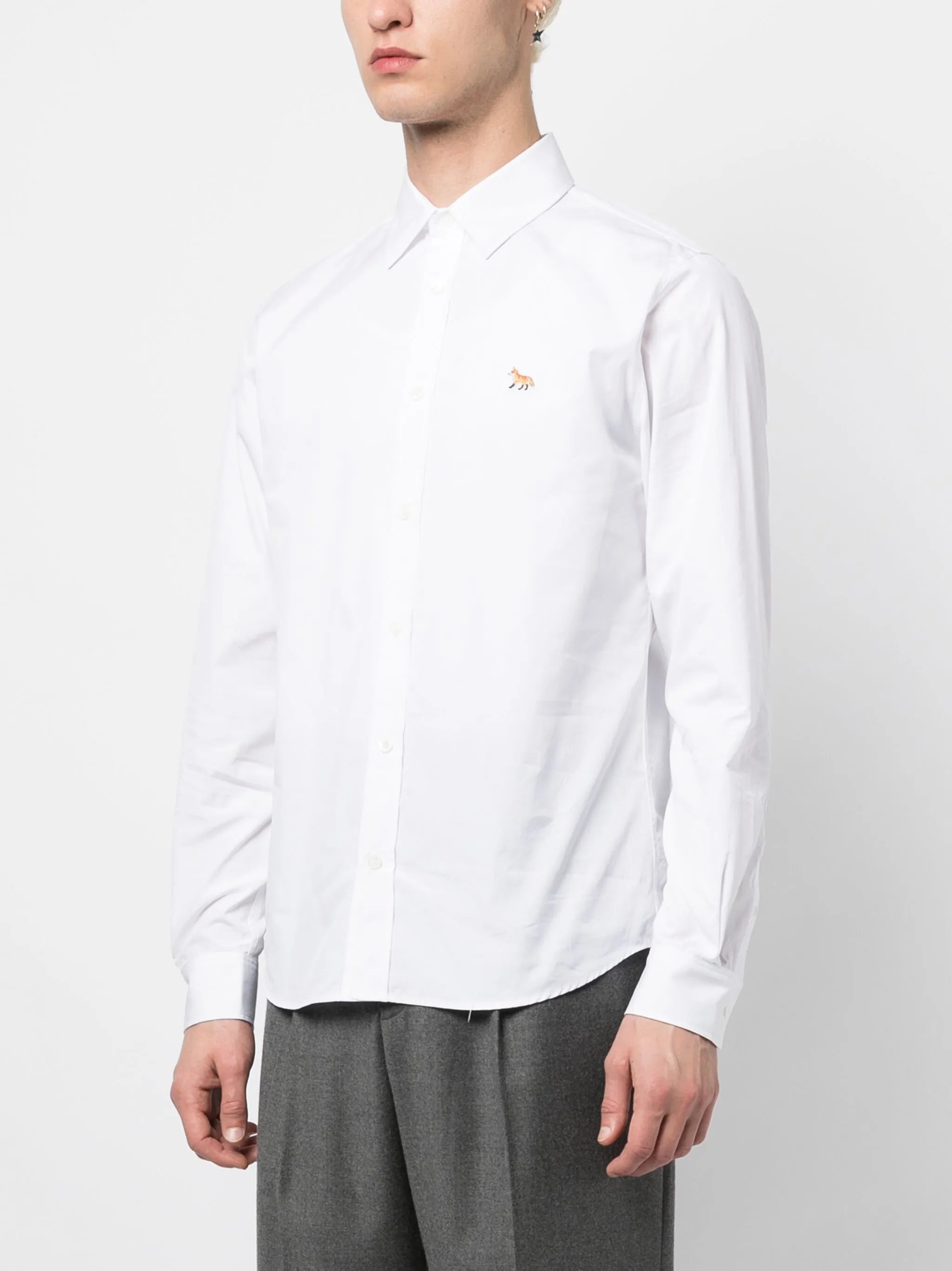 fox-motif button-up cotton shirt