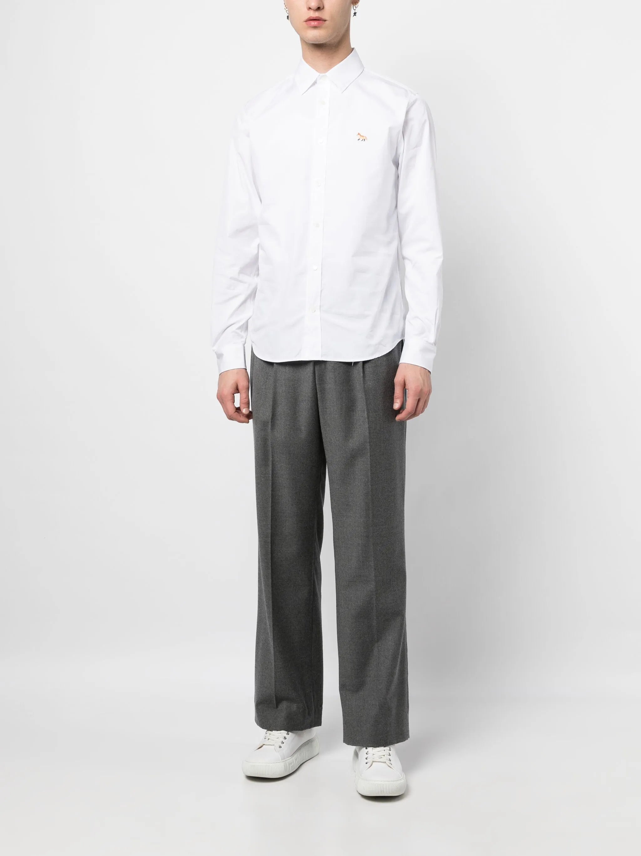 fox-motif button-up cotton shirt