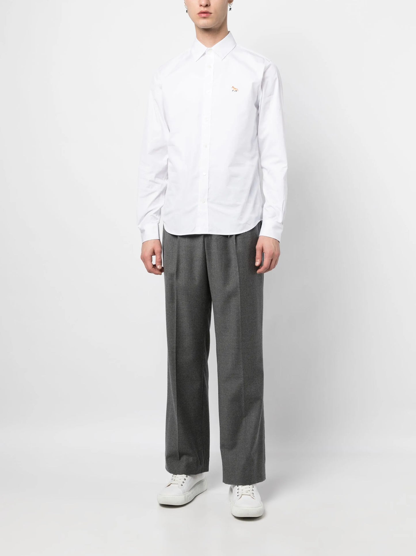 fox-motif button-up cotton shirt