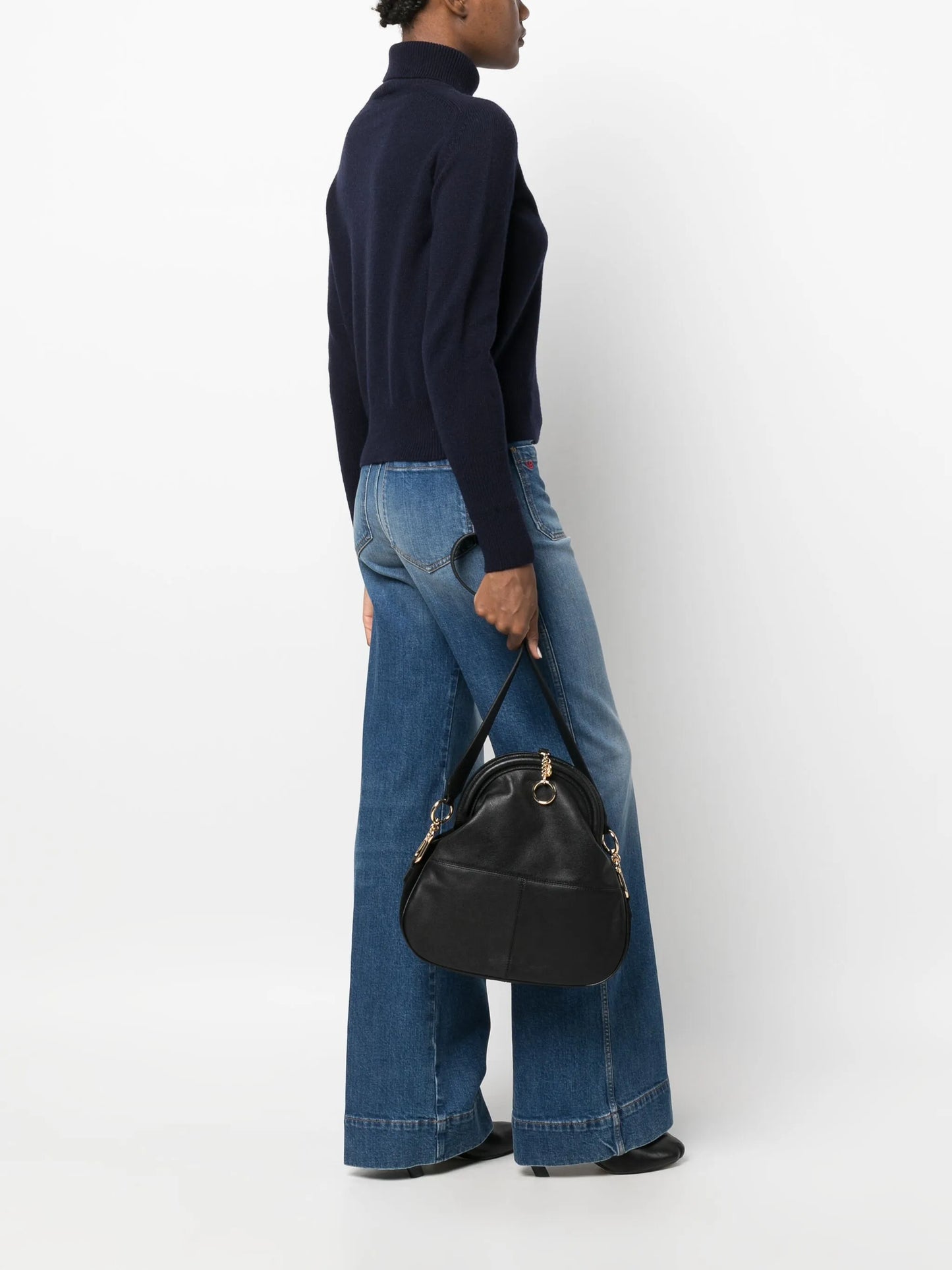 logo-embossed panelled shoulder bag