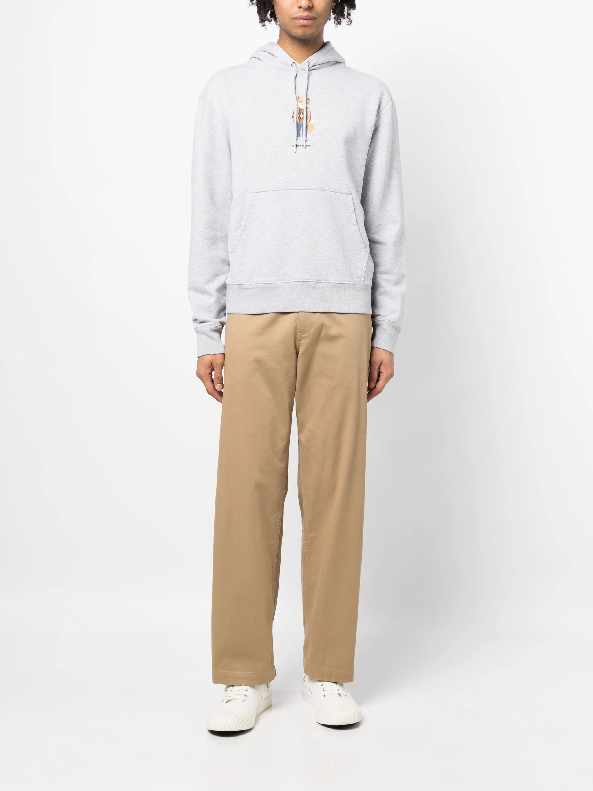 fox-print mélange-jersey hoodie
