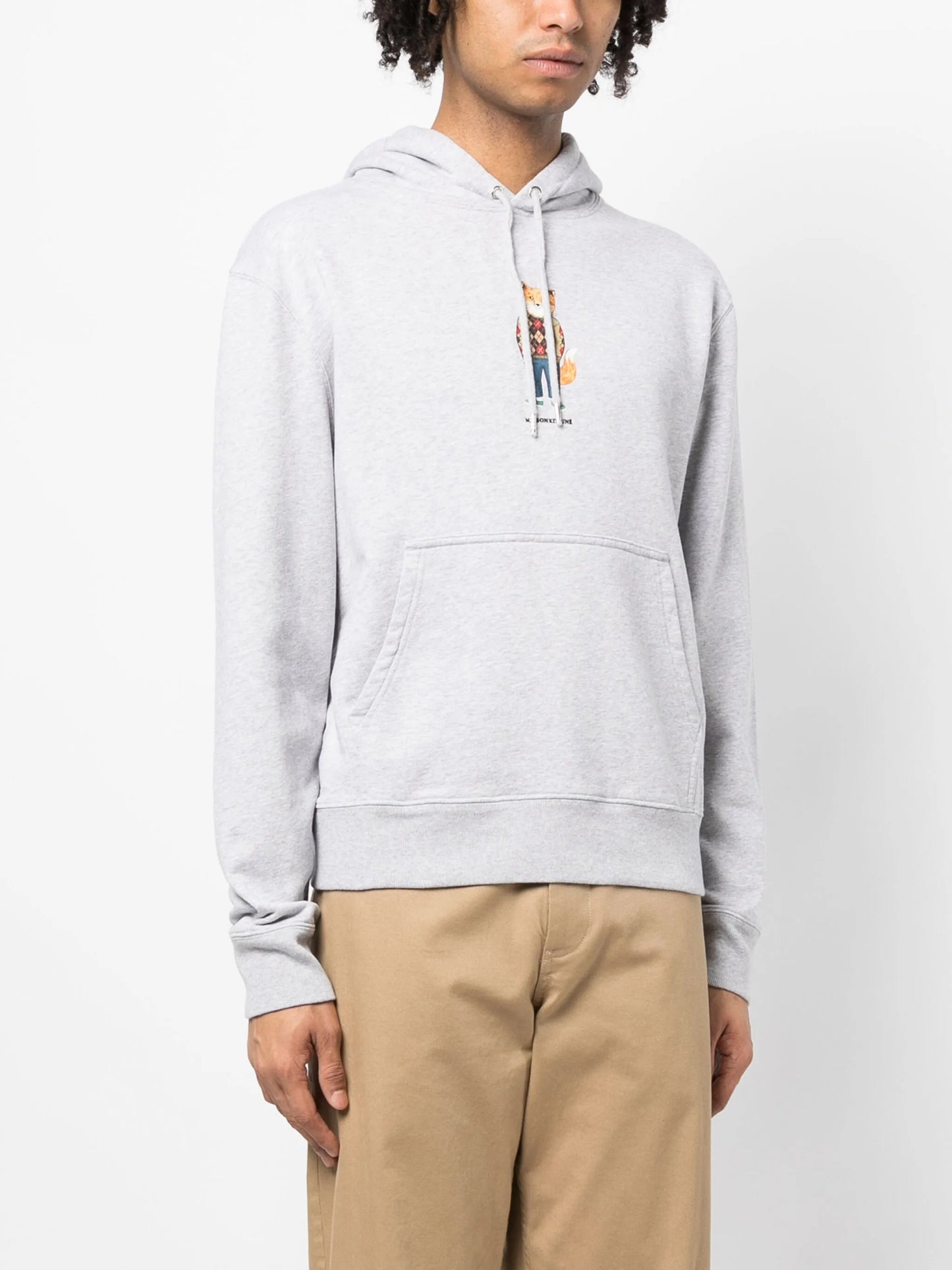 fox-print mélange-jersey hoodie