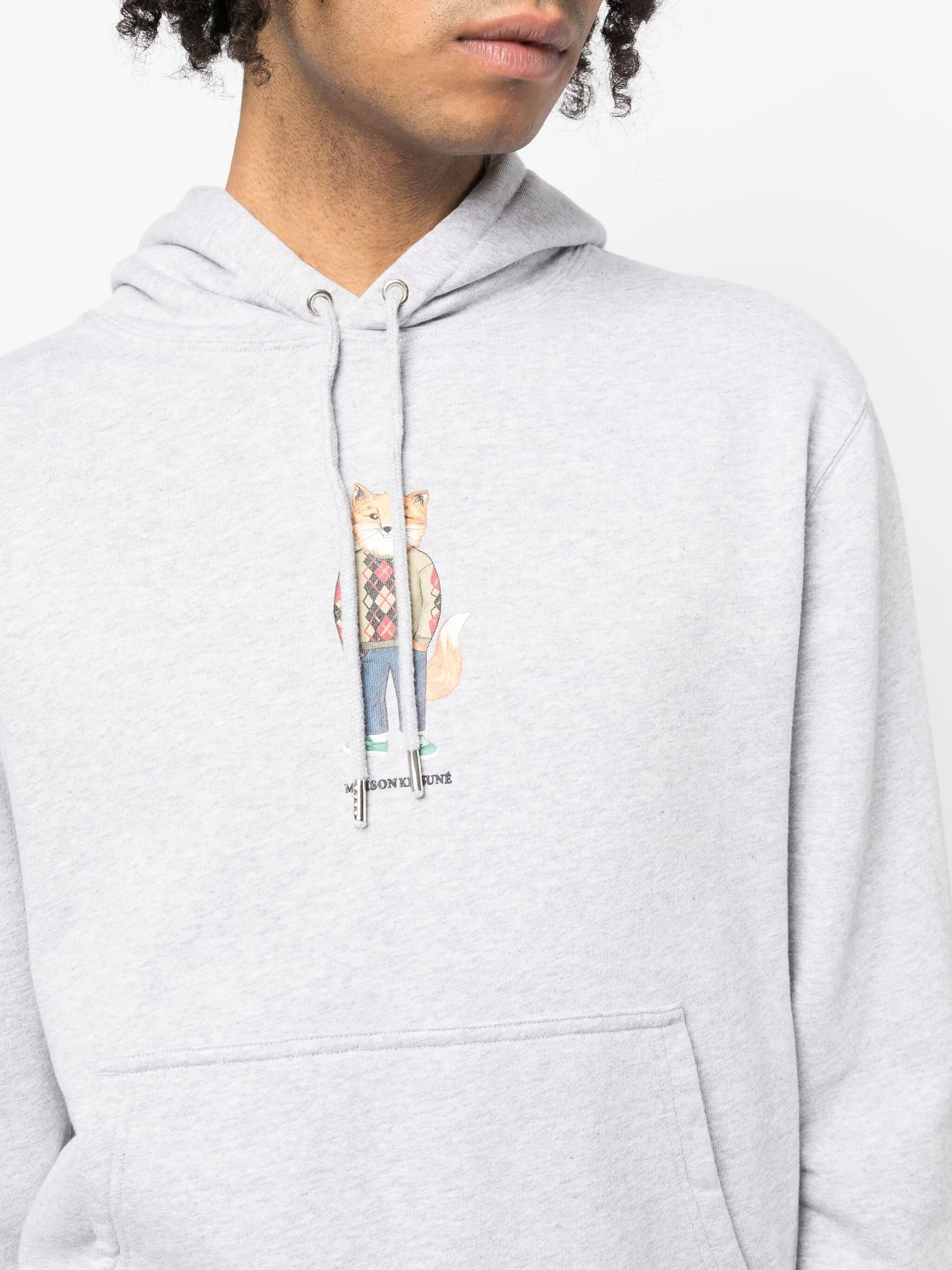 fox-print mélange-jersey hoodie