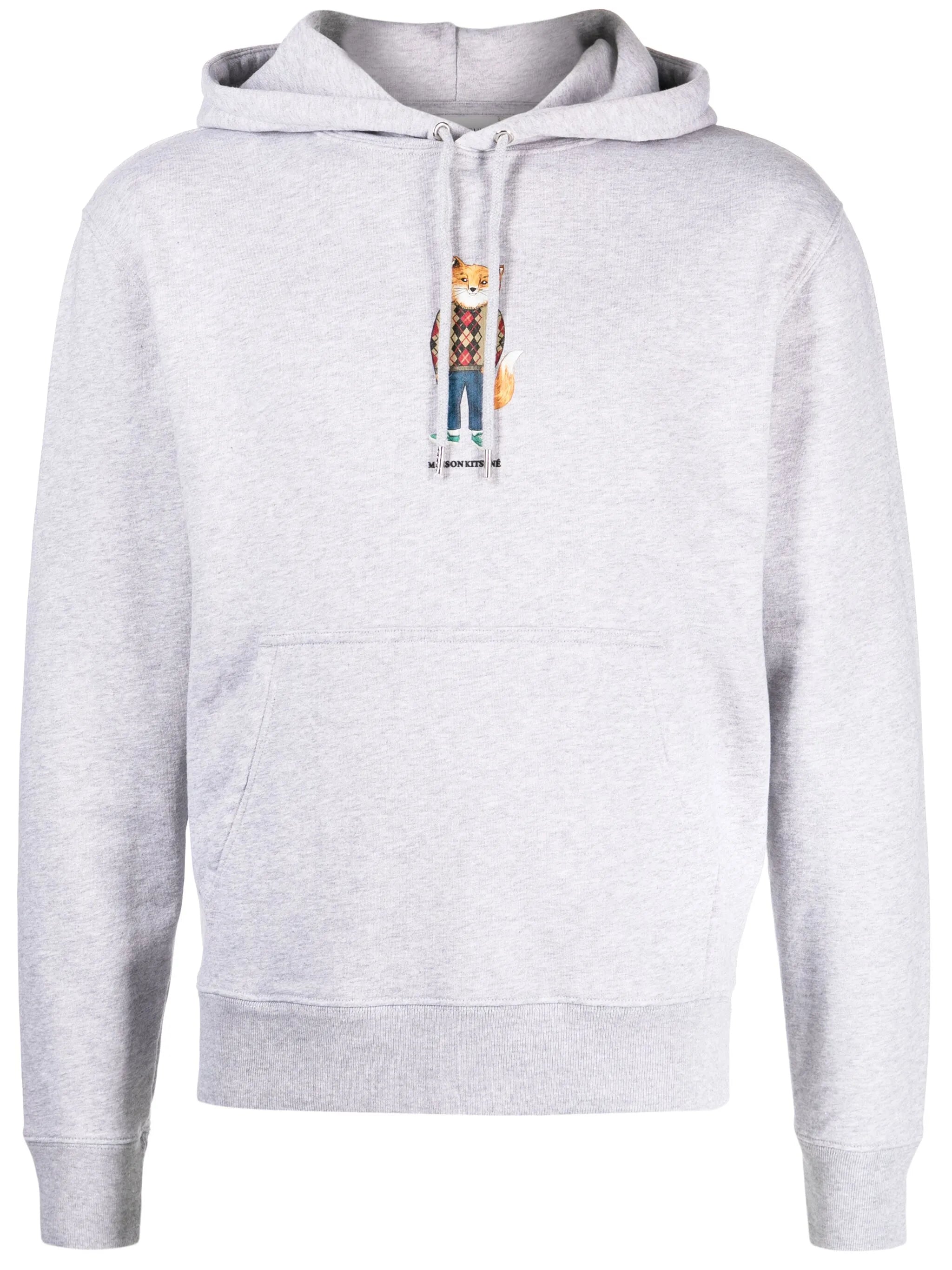 fox-print mélange-jersey hoodie